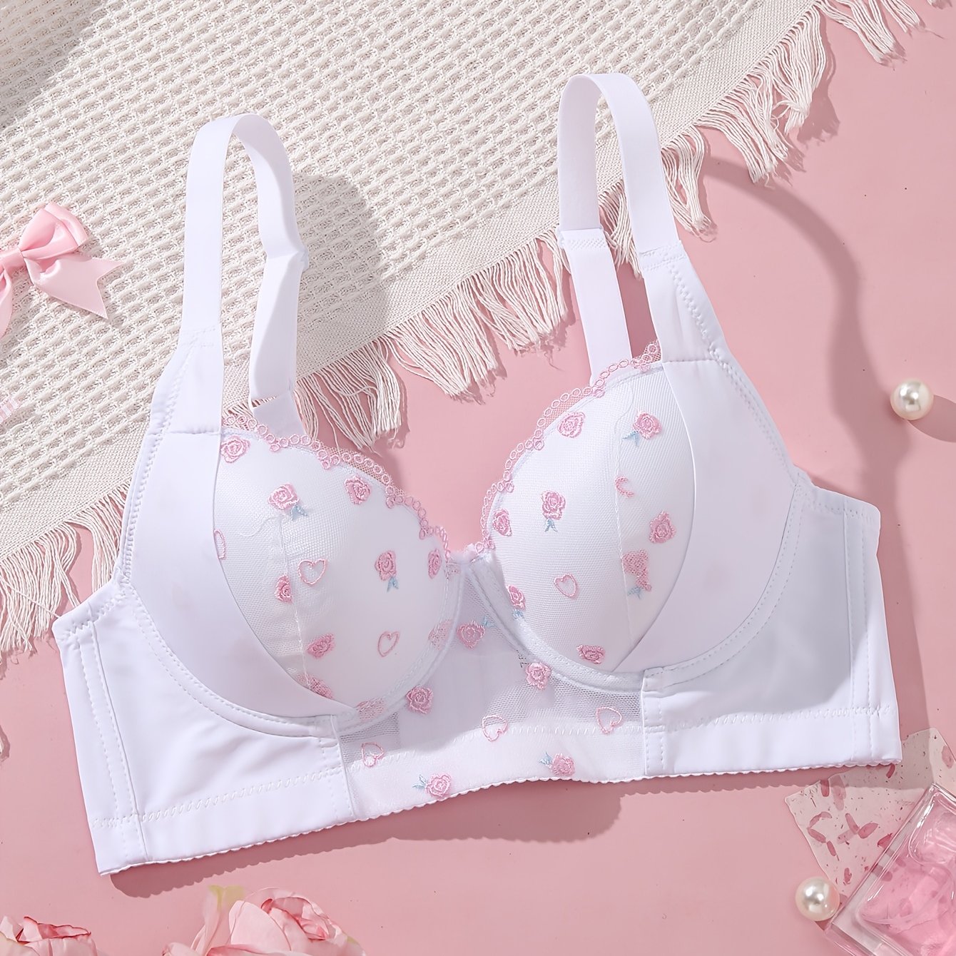 TEMU Lace-trimmed Sexy Lingerie For Women, Push-up Bra With Underwire For Lift And Support