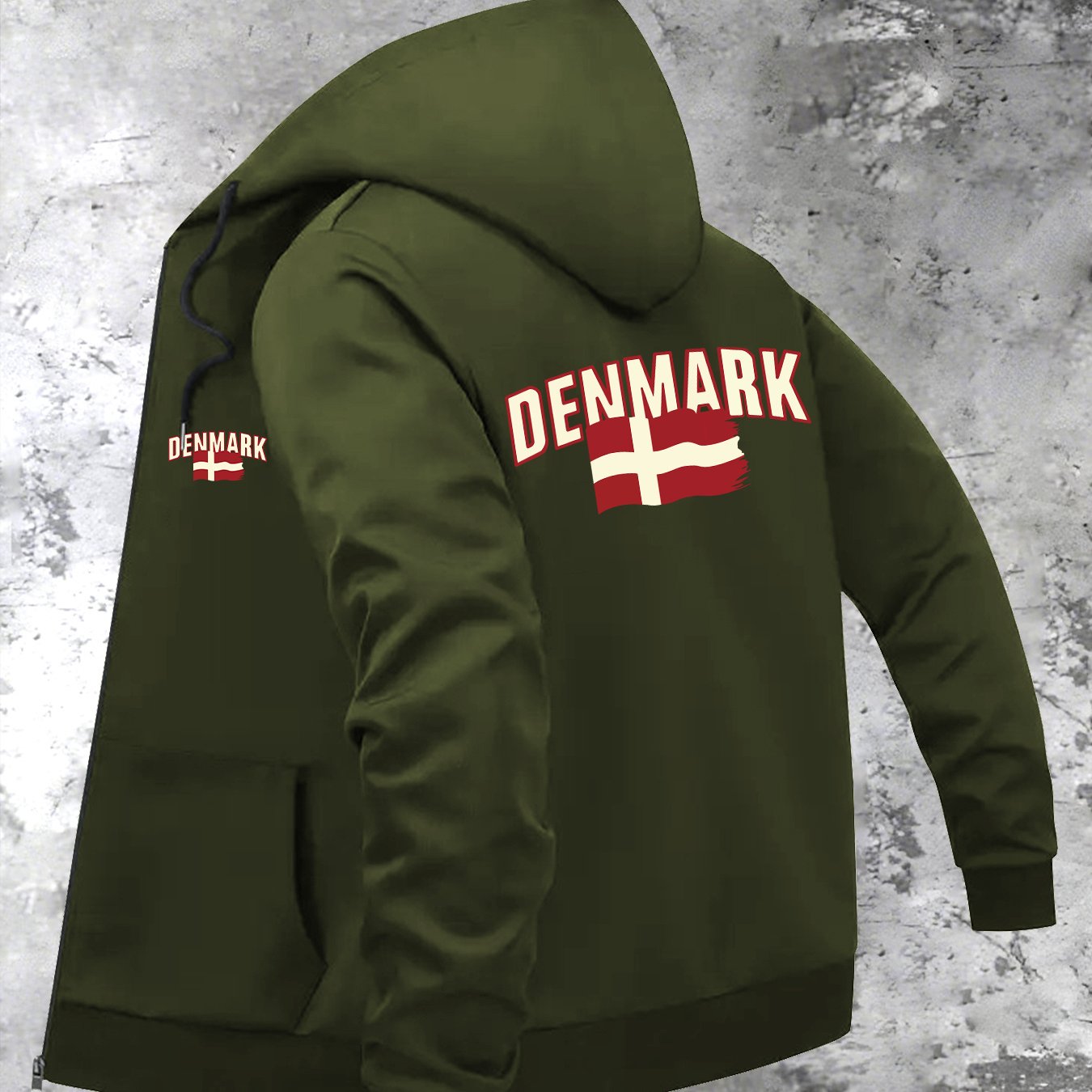 TEMU Stylish "denmark" Men's Hooded Jacket With Zipper - Versatile Sportswear Coat