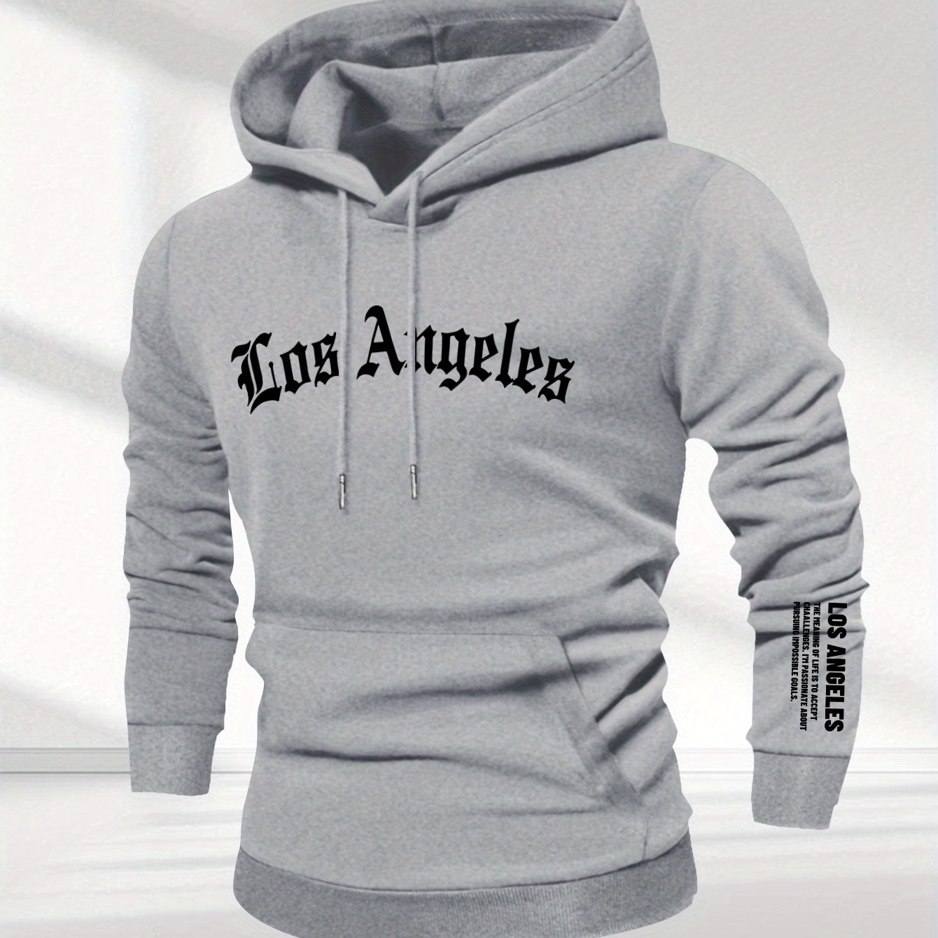 Image of Men's Los Angeles Letter Print Street Style Hooded Sweatshirt, Long Sleeve Pullover, Slightly Stretchy, Soft Fabric, Regular Fit Men's Hoodie
