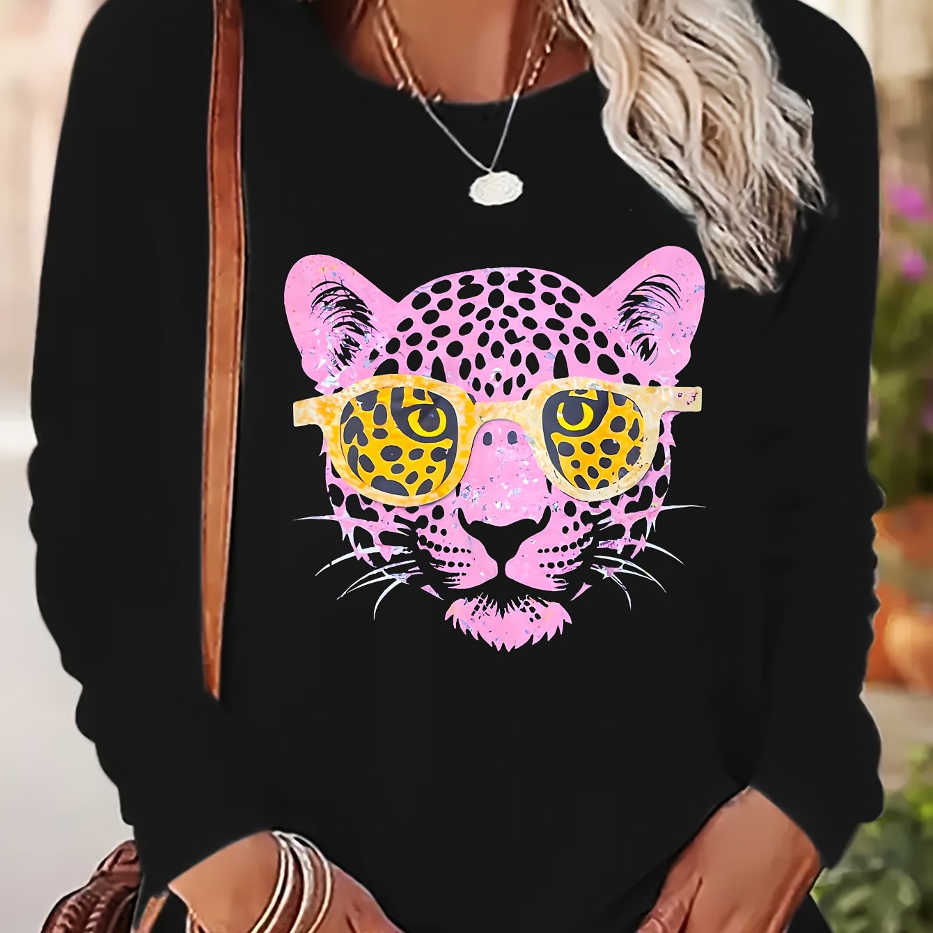 TEMU Graphic Print T-shirt, Long Sleeve Crew Neck Casual Top For Spring & Fall, Women's Clothing
