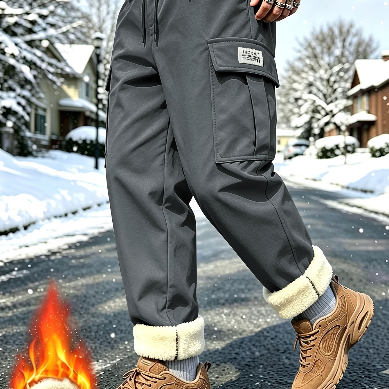 Men's Cargo Jogger Pants for Autumn/Winter with Drawstring Waist