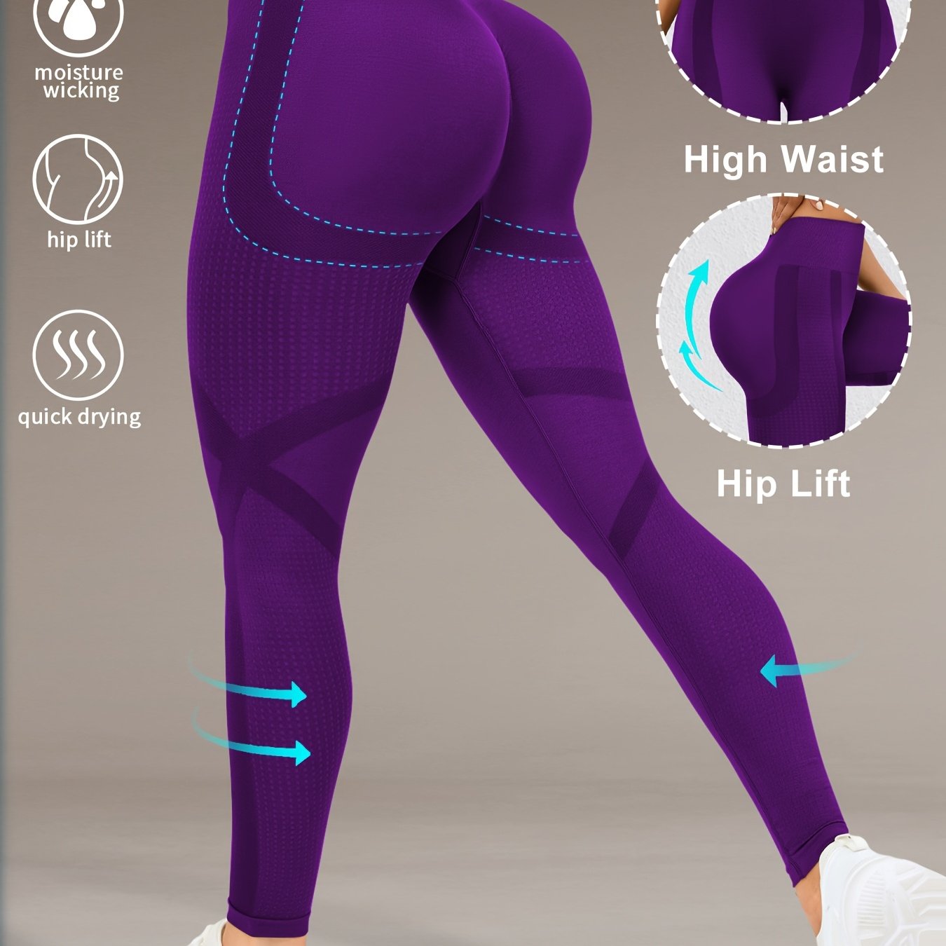 TEMU Nahtlose Yoga-Hose mit hoher Taille für Damen – Dehnbare, hüftformende Activewear, Leggings im Sport-Stil für Herbst & Winter