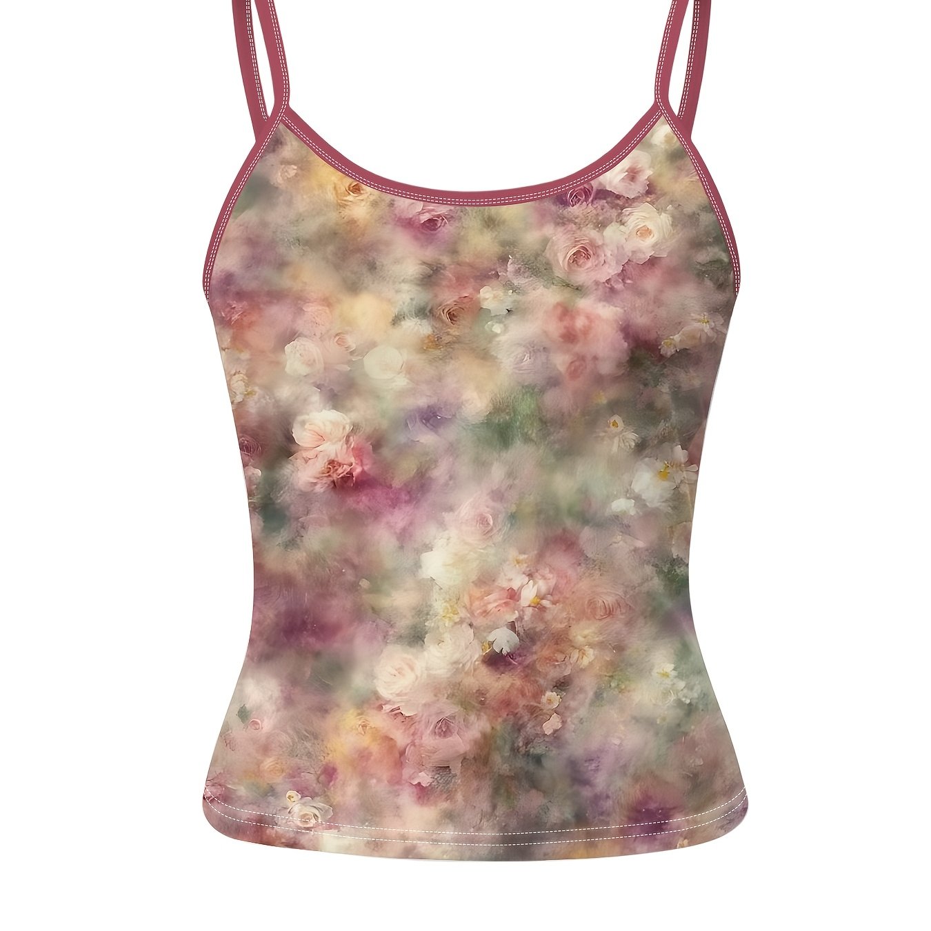 TEMU Floral Pattern Spaghetti Strap Tank Top, Women's Slim-fit Printed Top, Fashionable , Versatile Summer Women's Clothing