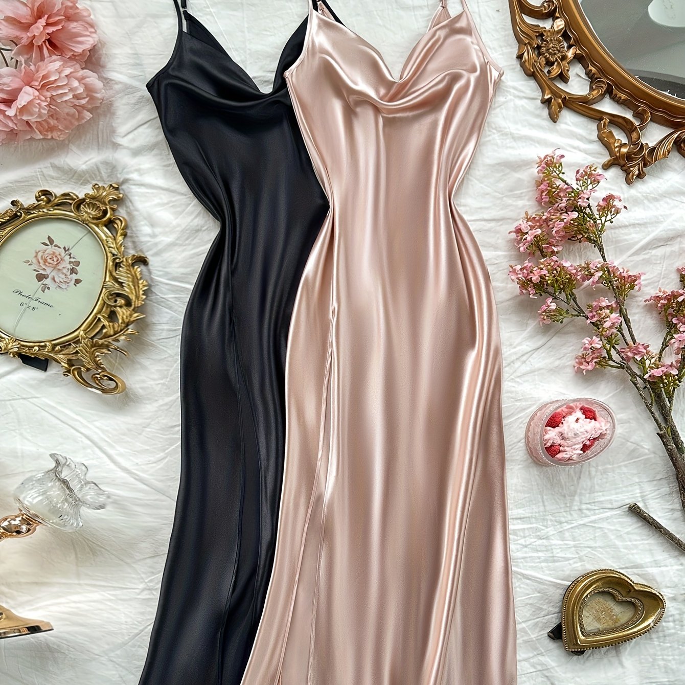 TEMU Set Of 2 Comfortable Long Sexy Camisole Nightgowns For Women