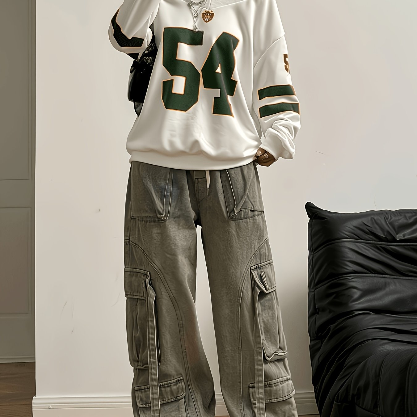Image of Y2k Women's Color-block Casual Loose Long Sleeve Shirt