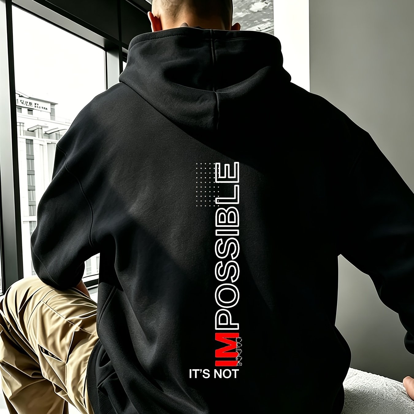 Image of Unisex Outerwear Hoodie In Black, Featuring Vertical Back Text, Trendy & For Everyday Wear, Perfectly Stylish For Fall/winter Street And Club