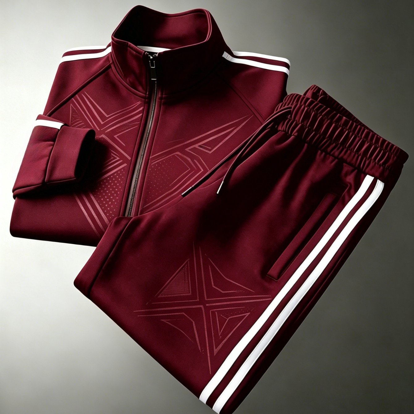 Men's Polyester Stand Collar Zipper Sports Set Easy Printed Side Stripe Loose Casual 2 Piece Suit
