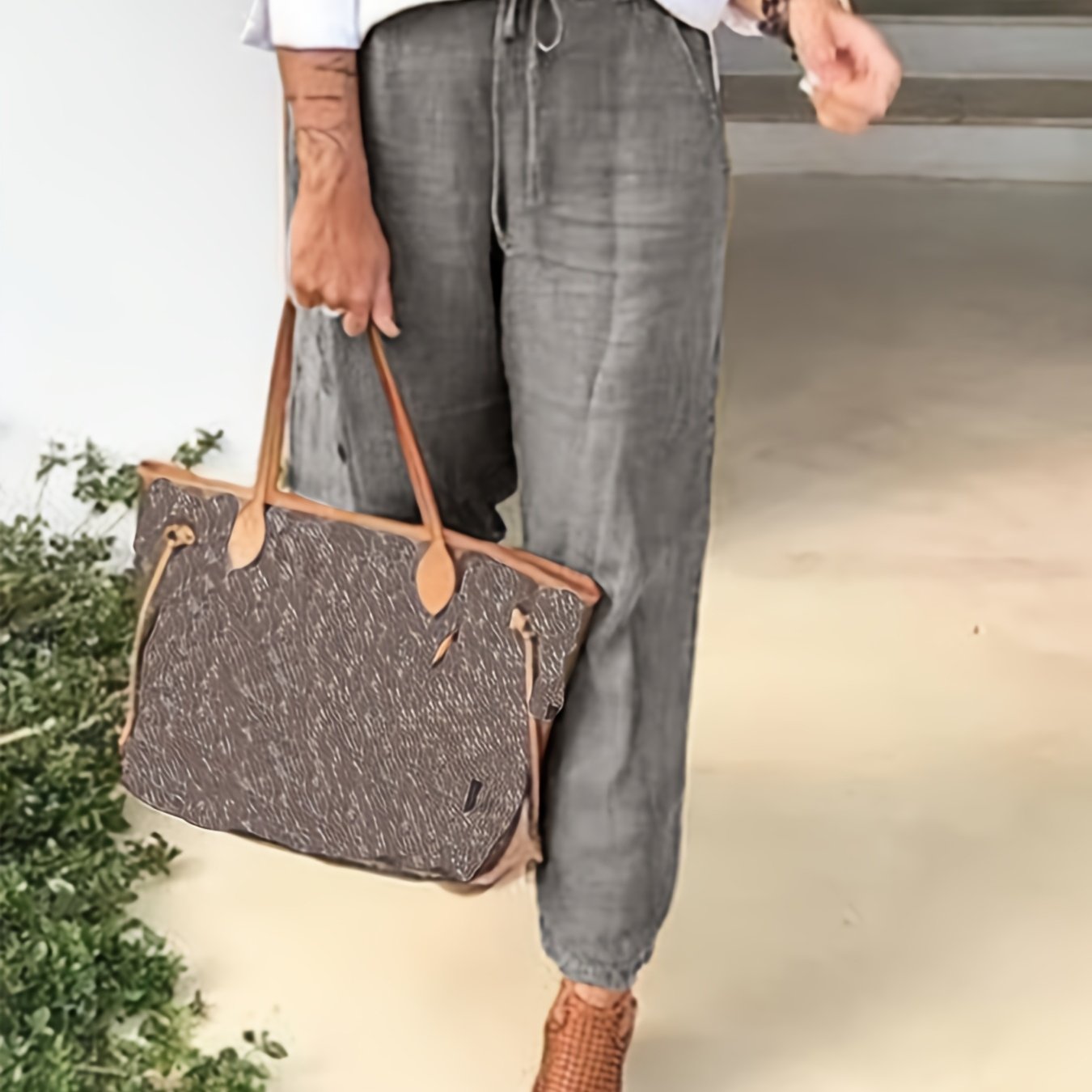 TEMU Solid Color Women's Casual Comfortable Pocket Drawstring Waist Loose Ankle Pants