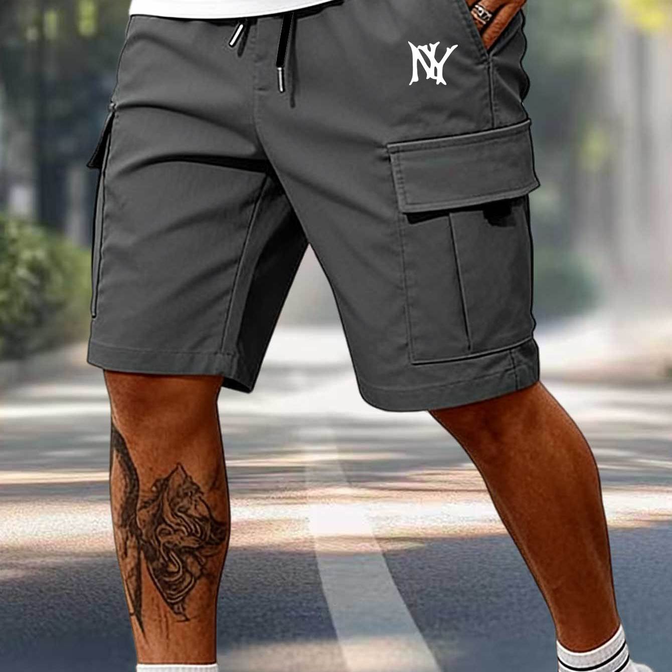 TEMU Summer Street Style Men's Cargo Shorts, Letter Print Breathable Comfortable Multi- Practical And Trendy Work Shorts, Outdoor Casual All-match