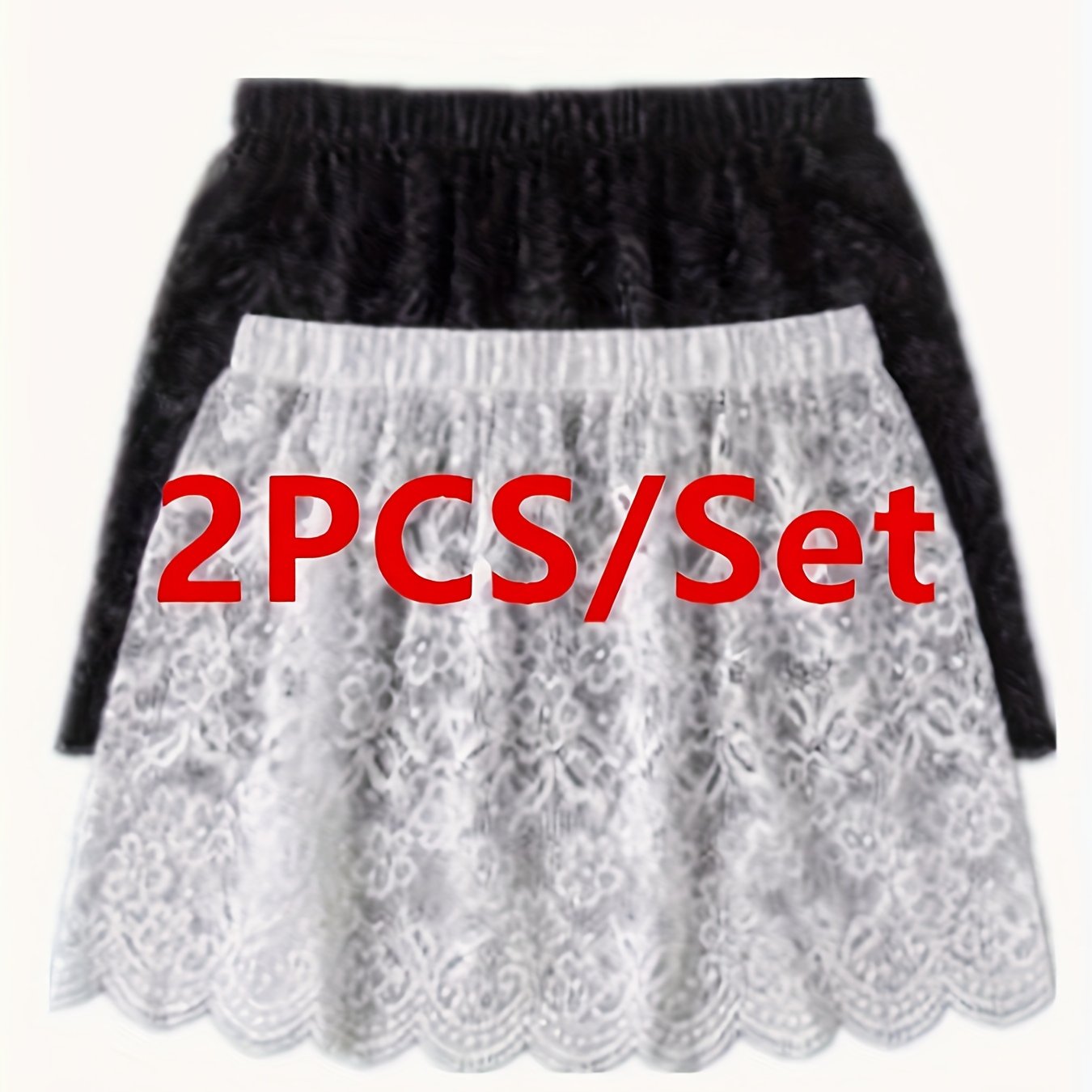 E-shop 2er-Set Spitzen-Unterschößchen, Sweatshirt-Ebenenschicht, Po-bedeckender Spitzenrock mit Lochmuster, kleiner Volant-Pullover, Spitzenrock mit