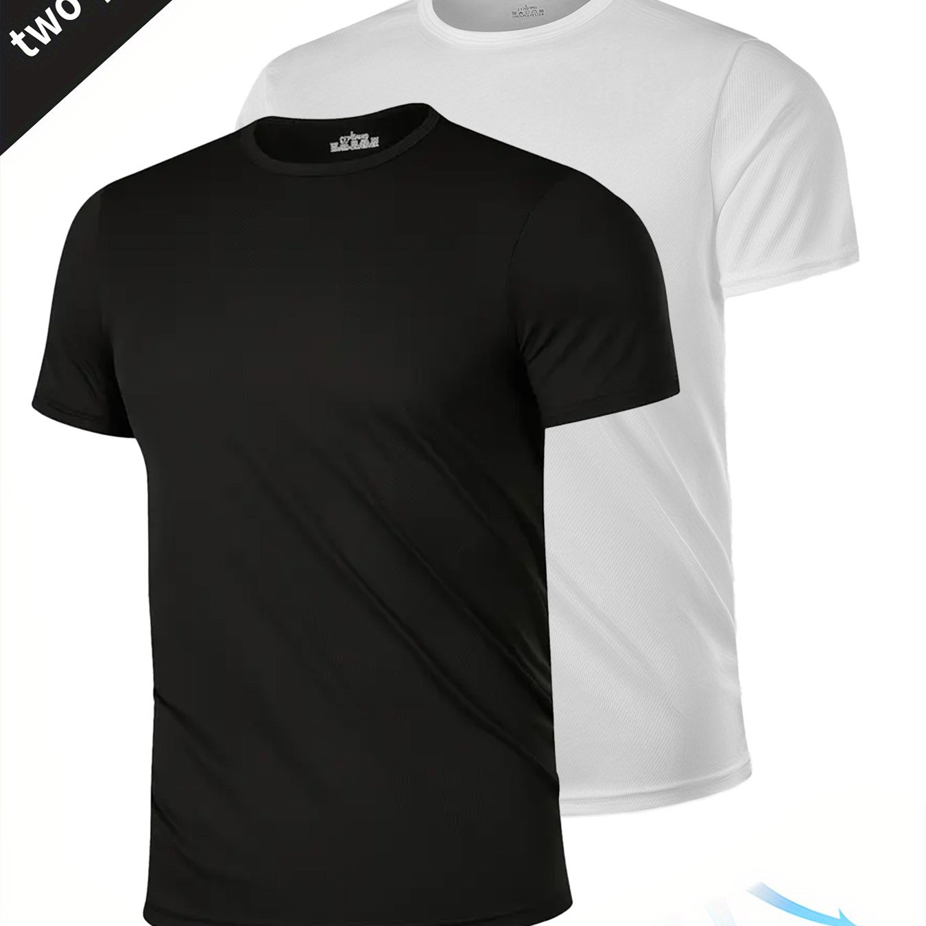 E-shop 2er-Pack 1 Weiß 1 Schwarz Ultraleichtes Herren T-Shirt mit Rundhalsausschnitt - Atmungsaktives, schweißableitendes Shirt, geeignet für Fitness,