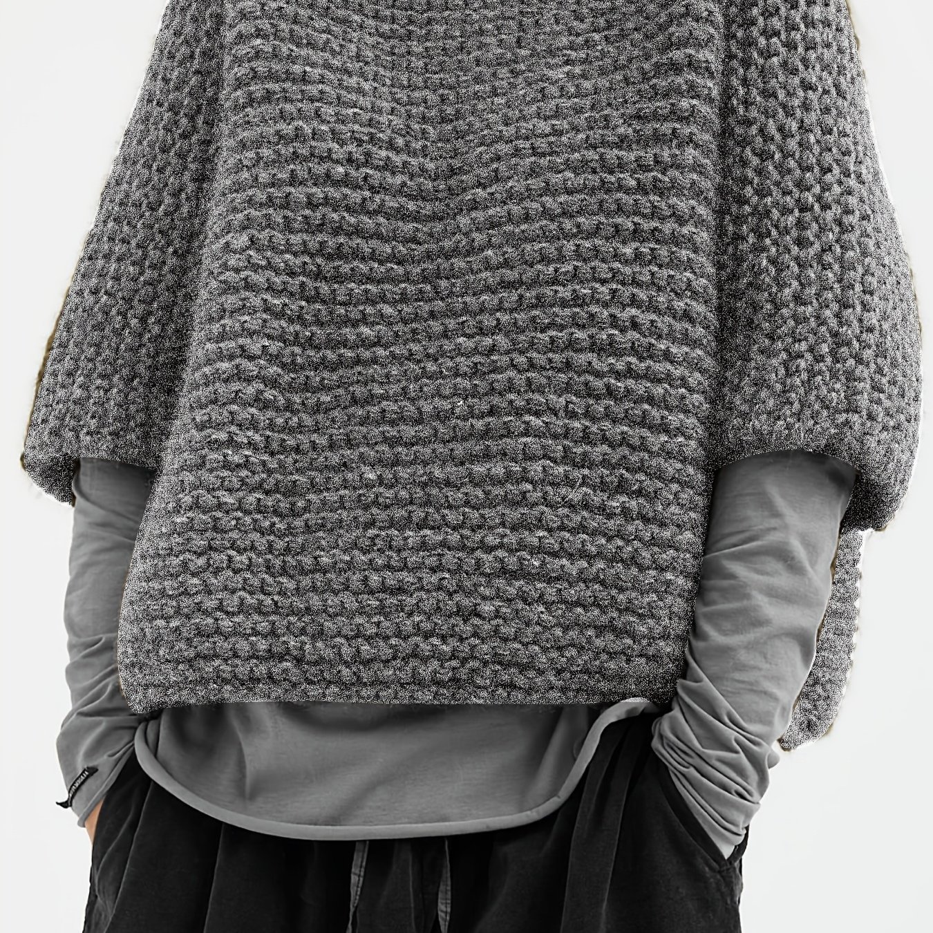 TEMU Haut pull court ample court à col rond et manches mi-longues pour femme, style décontracté et , et vintage, polyvalent, de haute qualité,