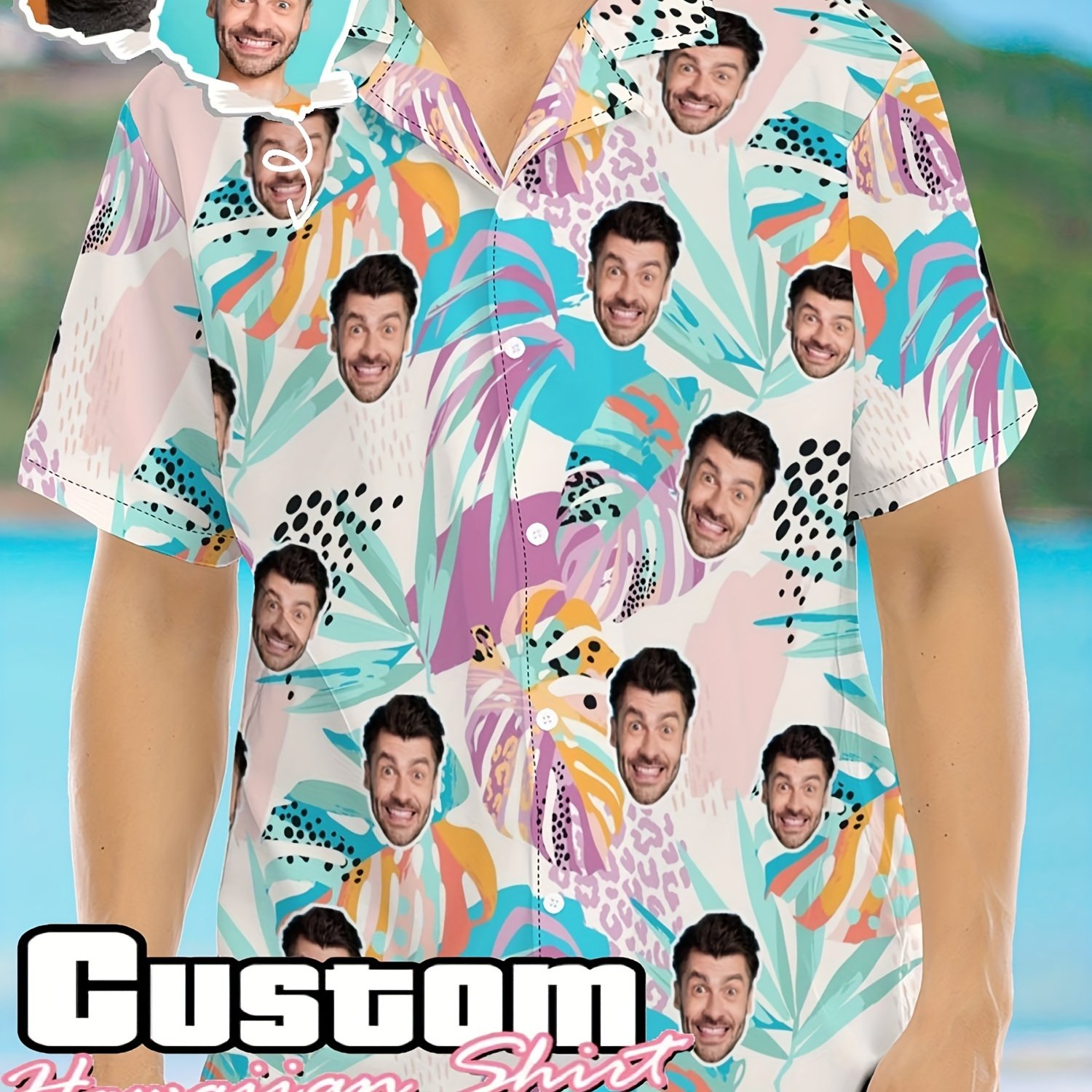 TEMU Chemise Hawaïenne Personnalisée avec Photo Visage de Chien ou de Chat, Motif Tropical , pour Hommes et Femmes, Cadeau d'Anniversaire,