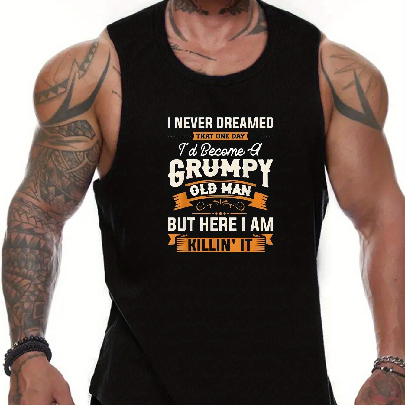 TEMU [printed Design - Not Textured] Men's Casual Breathable Comfortable Sleeveless Vest I Never , Plus Size