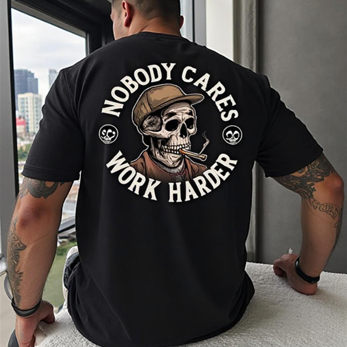 TEMU Mens Casual Round Neck T-shirt With Vintage Skull Graphic Print, Cotton 180g, Breathable And Moisture-wicking Fabric, Urban Streetwear Style For