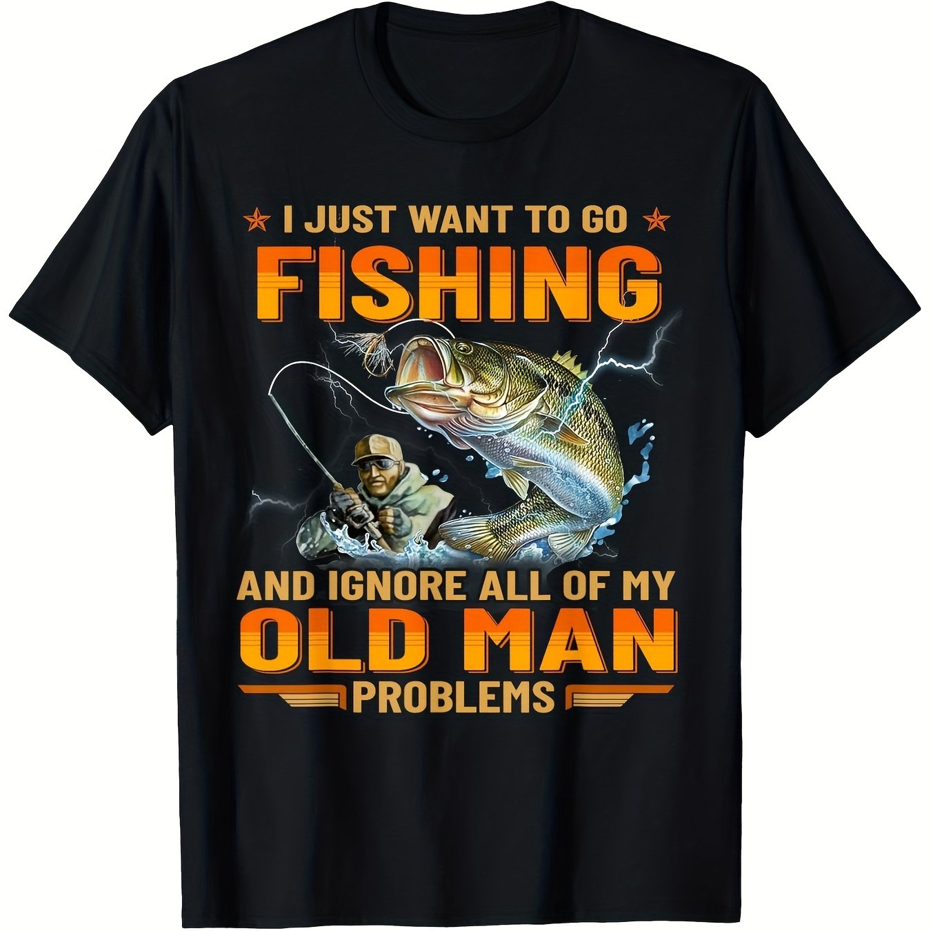 TEMU Men's Funny Fishing Saying & All Of My Old For Man Vintage Graphic With Orange Text Soft Breathable For Dad Husband Casual-unisex Holiday Gift