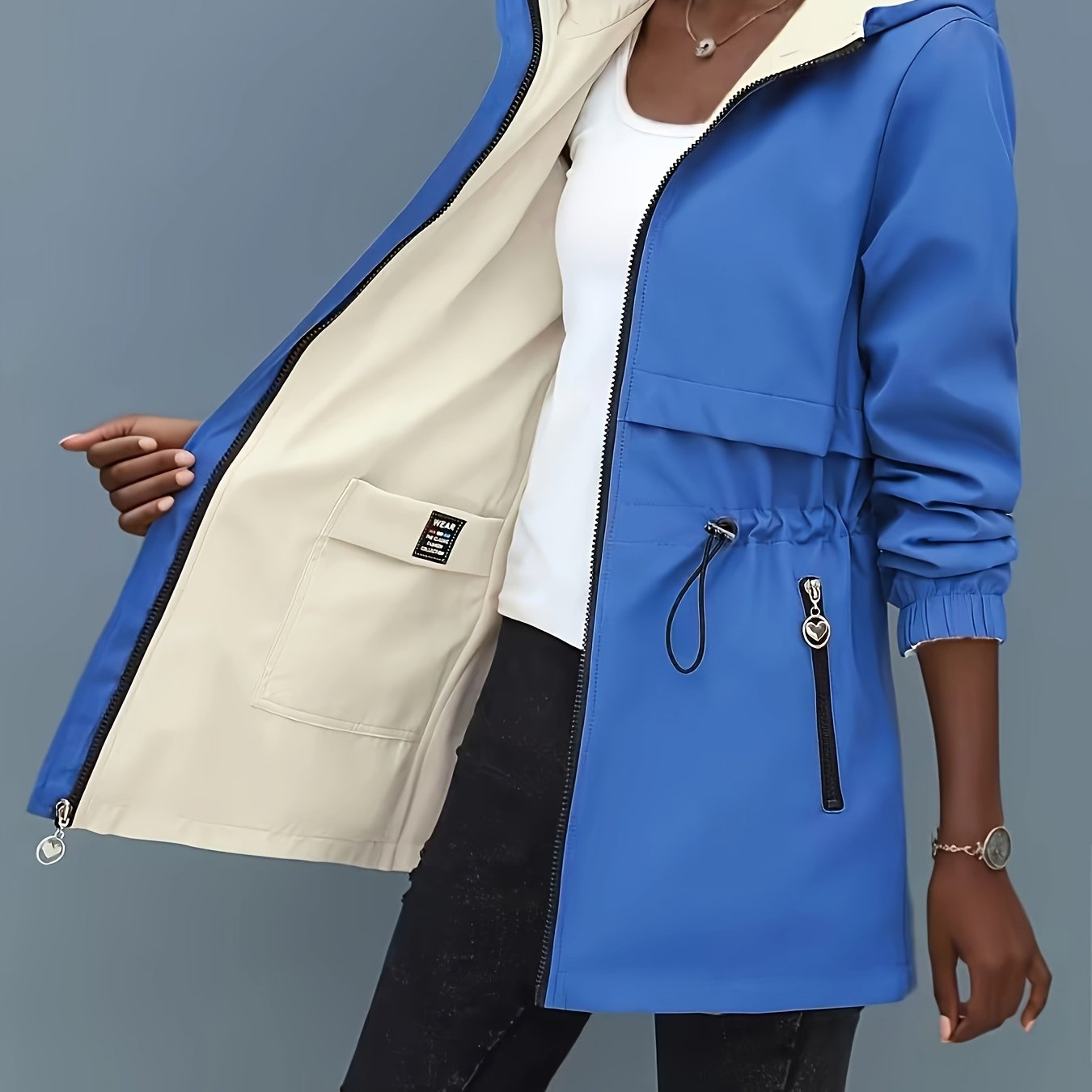 TEMU Plus Size, Plus-size Women's Reversible Trench Jacket