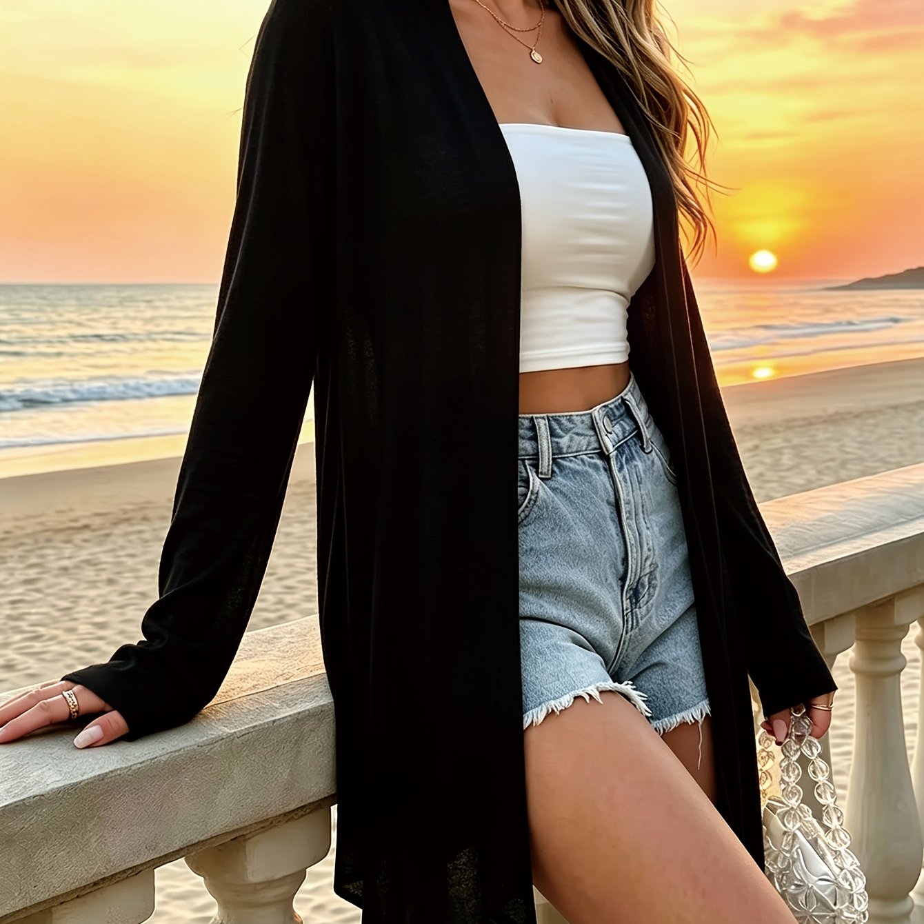 TEMU Solid Color Open-front Cardigan, Versatile Long-sleeve Simple Cardigan Jacket, Women's Spring And Autumn Wear