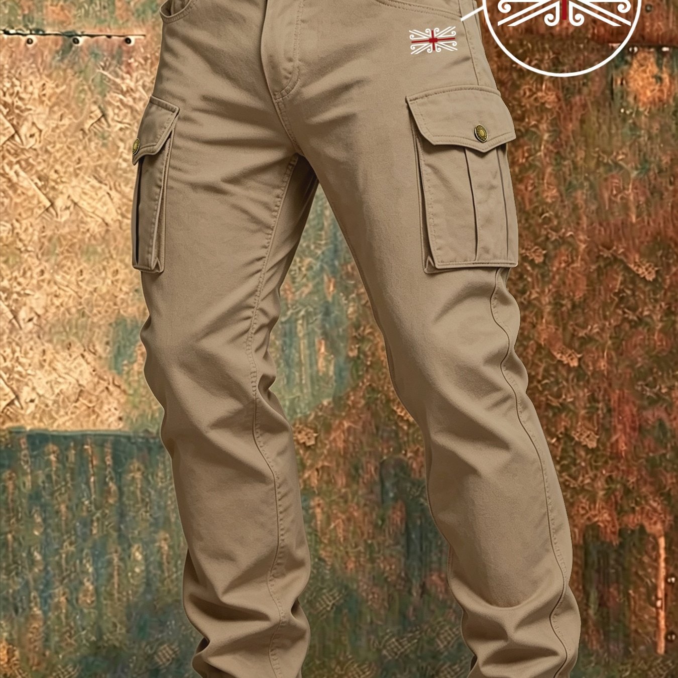 Image of Men's Straight Leg Navy Cargo Pants, 100% Multi-pocket Utility Casual Work Trousers