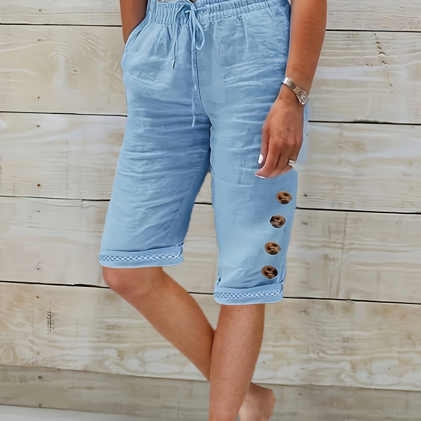 Solid Color Lace Six-panel Shorts