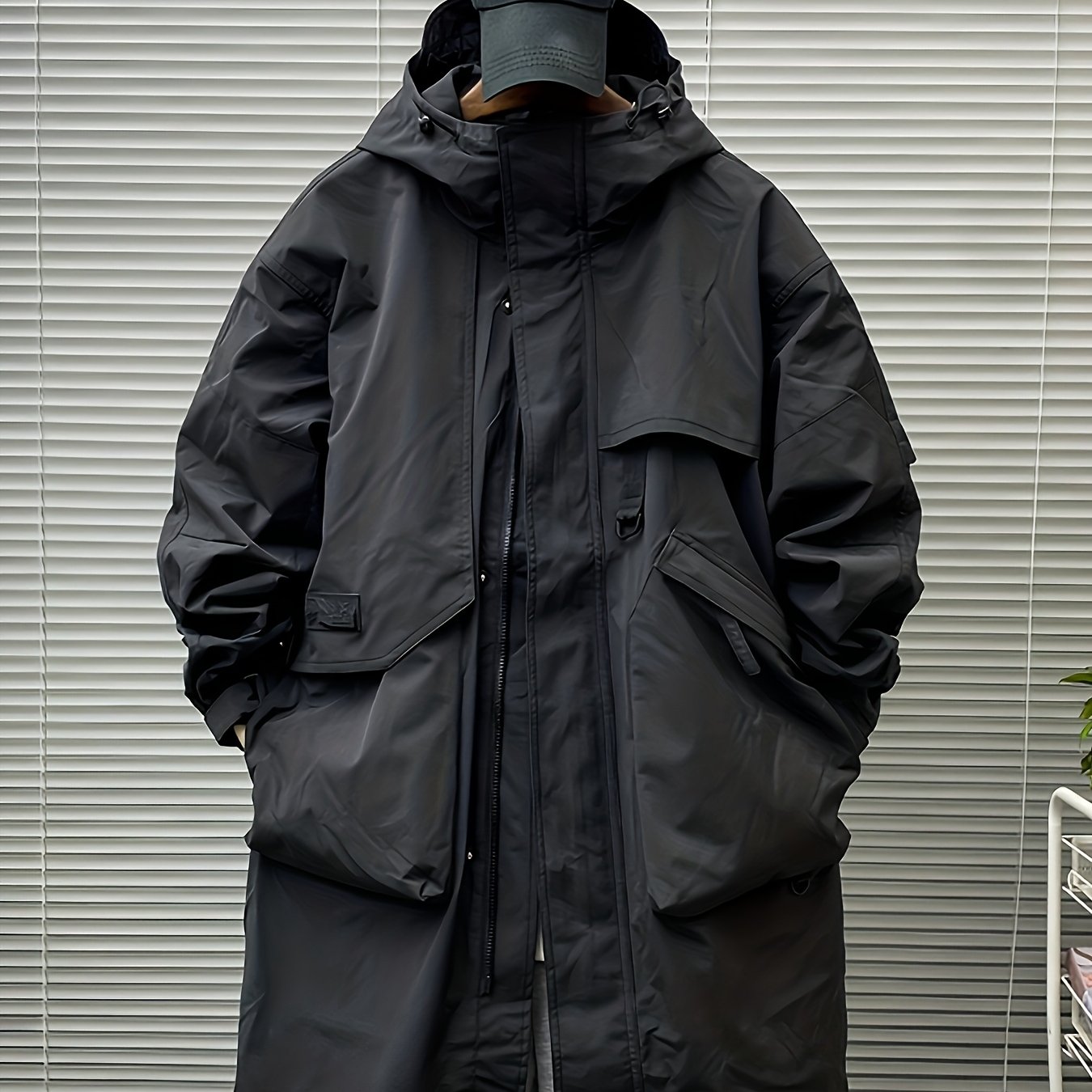 Men's Windbreaker Spring And Autumn 's Coat, Mid-length Hooded High-end Casual Cape Coat