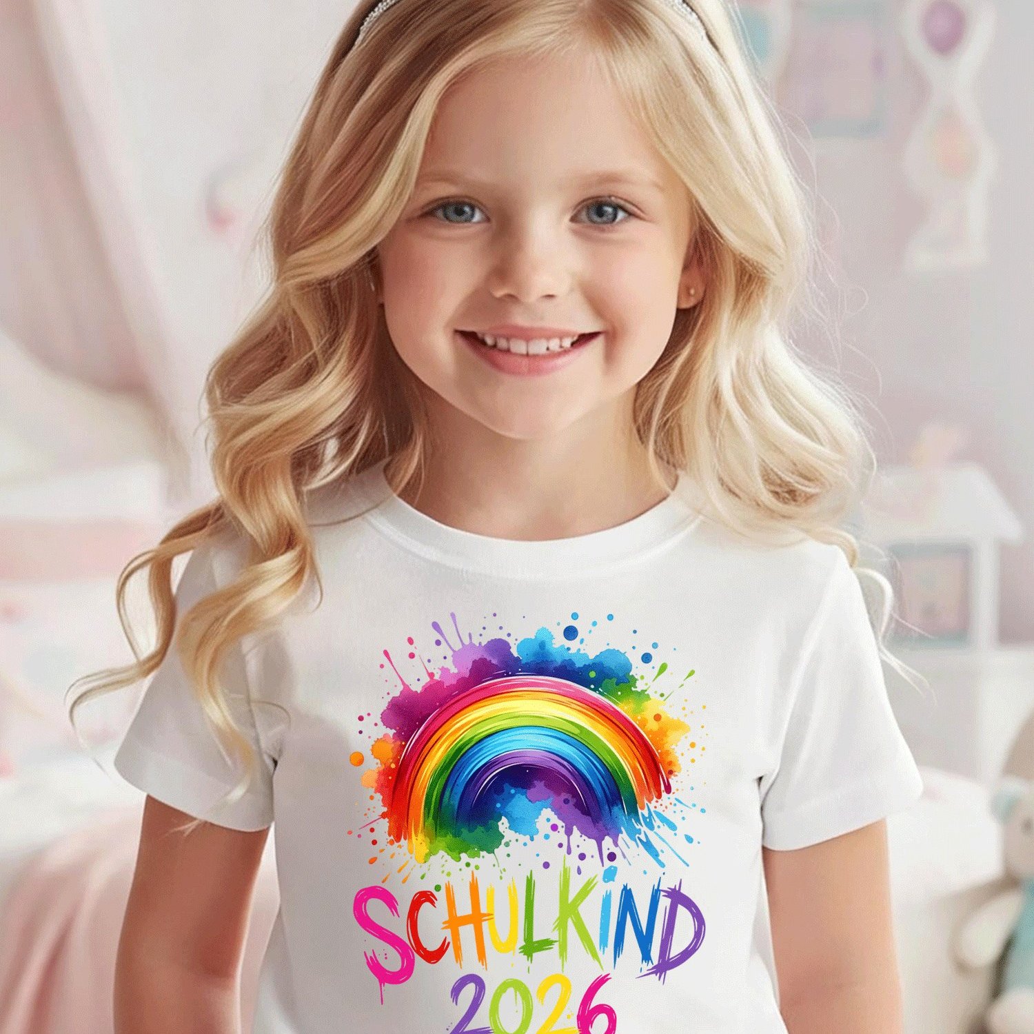 Image of 2026 Schoolchild Rainbow Comfortable Casual Crew Neck Tee For Boys And Girls T Shirt, 200g