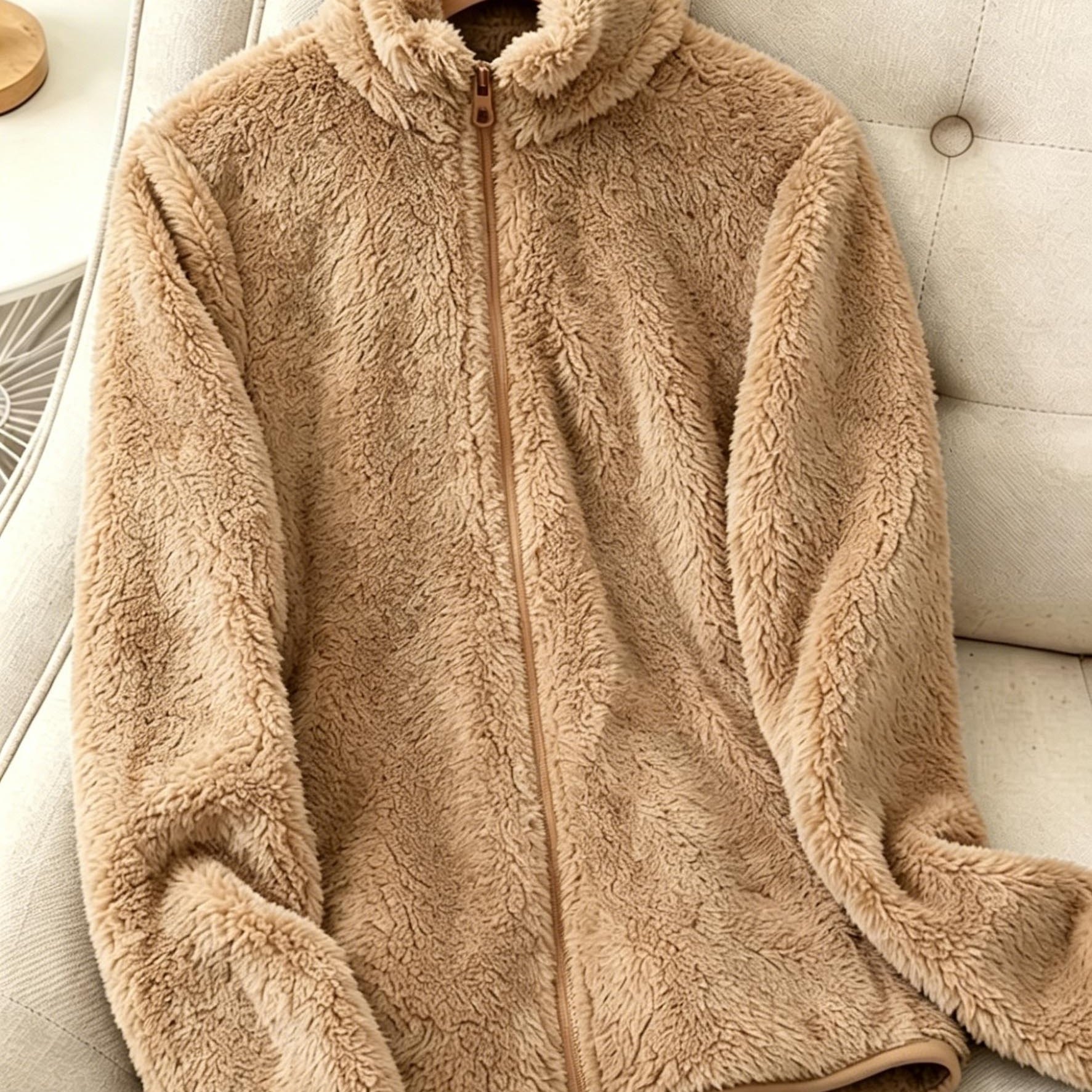TEMU Plus Size - 2026 Autumn Winter New Product, Solid Color Double-faced Fleece Jacket, Women's Plus Size Autumn Winter Top, Women's Elegant Faux