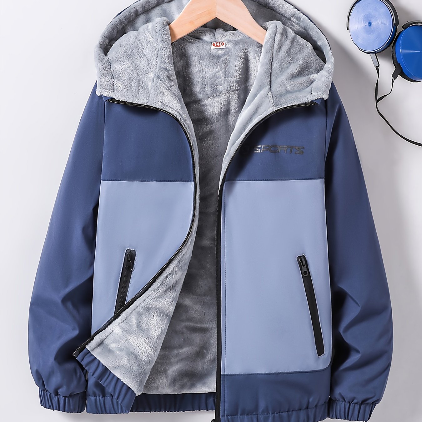 New Boys' 140-170cm Height Warm Thick Flannel Autumn/winter Windbreaker Zip-up Jacket