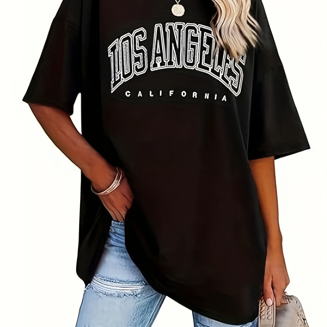 Circle Letter Print T-shirt | Versatile Women's Printed T-shirt For Spring/summer, Machine Washable, 95% Polyester, 1175% Spandex Fabric, Regular Length