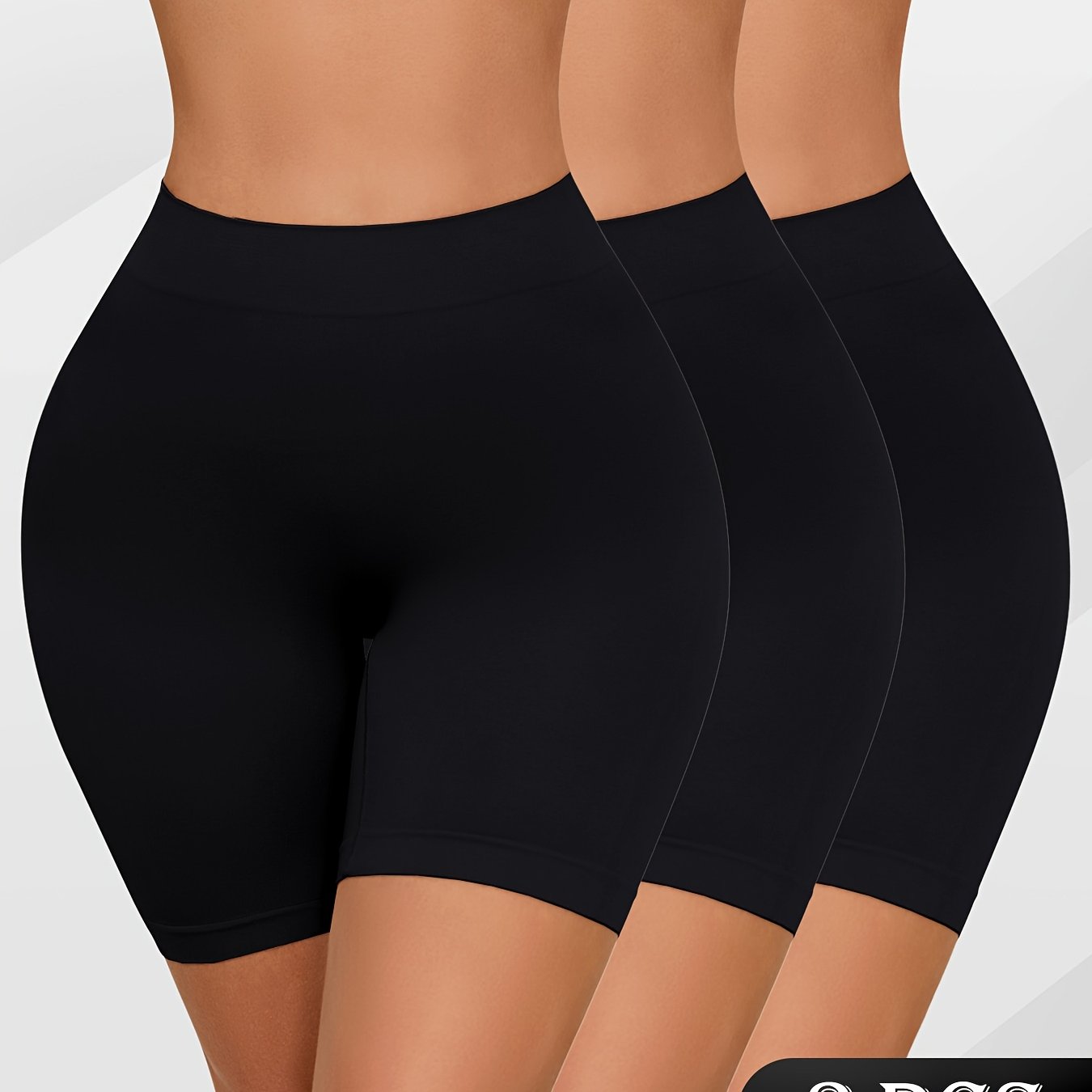 Image of 3-pack Mid-high Waist Tummy Control Seamless Leggings, Women's Sports Yoga Base Layer Underwear, Anti-see-through, Hem Five-quarter Shorts