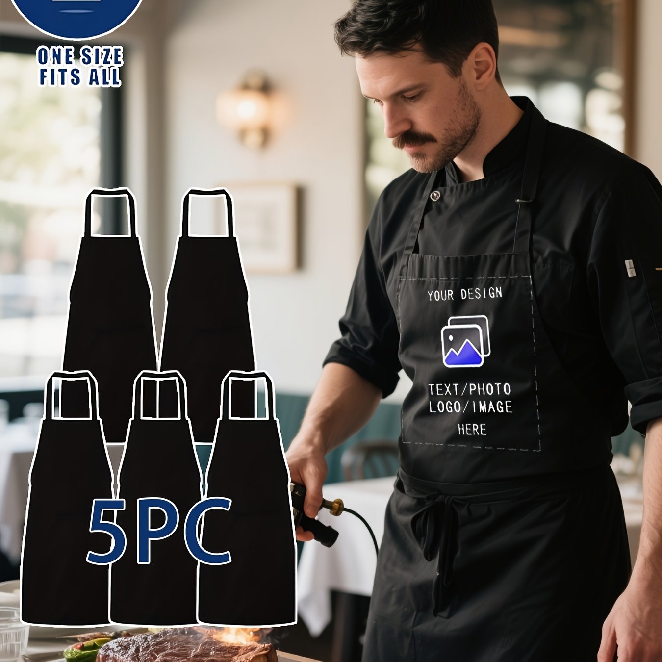 E-shop 5-teiliges Set personalisierbarer Restaurant-Küchenschürzen für Malerei Basteln, geeignet für Restaurants, Küchen, Cafés