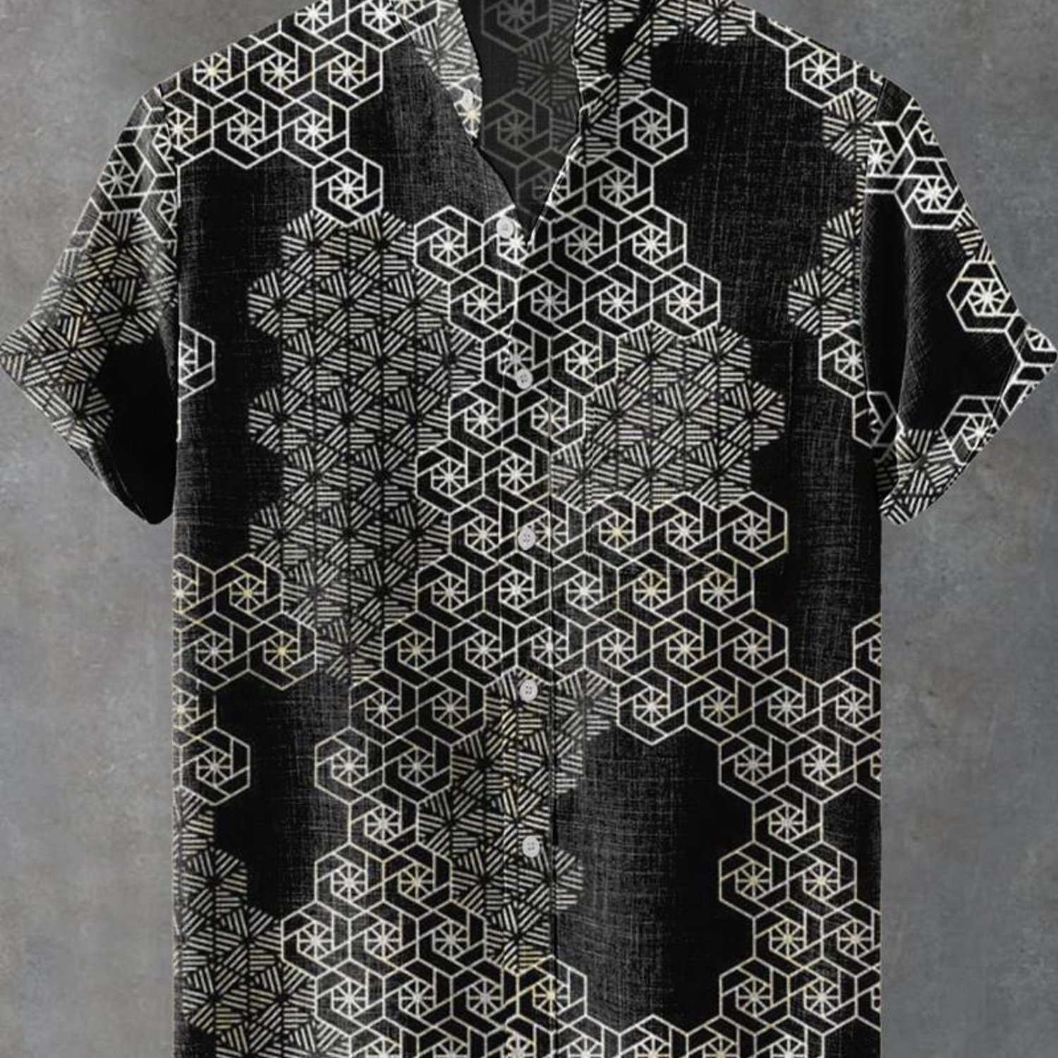Image of Men's Formal Short-sleeved Shirt, With White Geometric Pattern, Button- Collar, Multiple Specifications , Casual Wear, Stylish & , Mixed Color, On