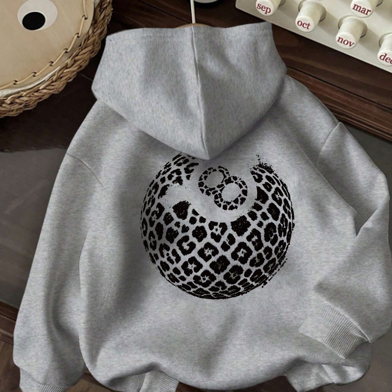 Image of Y2k Casual Hoodie, American-style Cool Leopard Print Black And White Billiards Print Hooded Sweatshirt, Sweet And Cool Girly Casual Top,, Warm And Comfortable For Spring, Autumn, And Winter, For