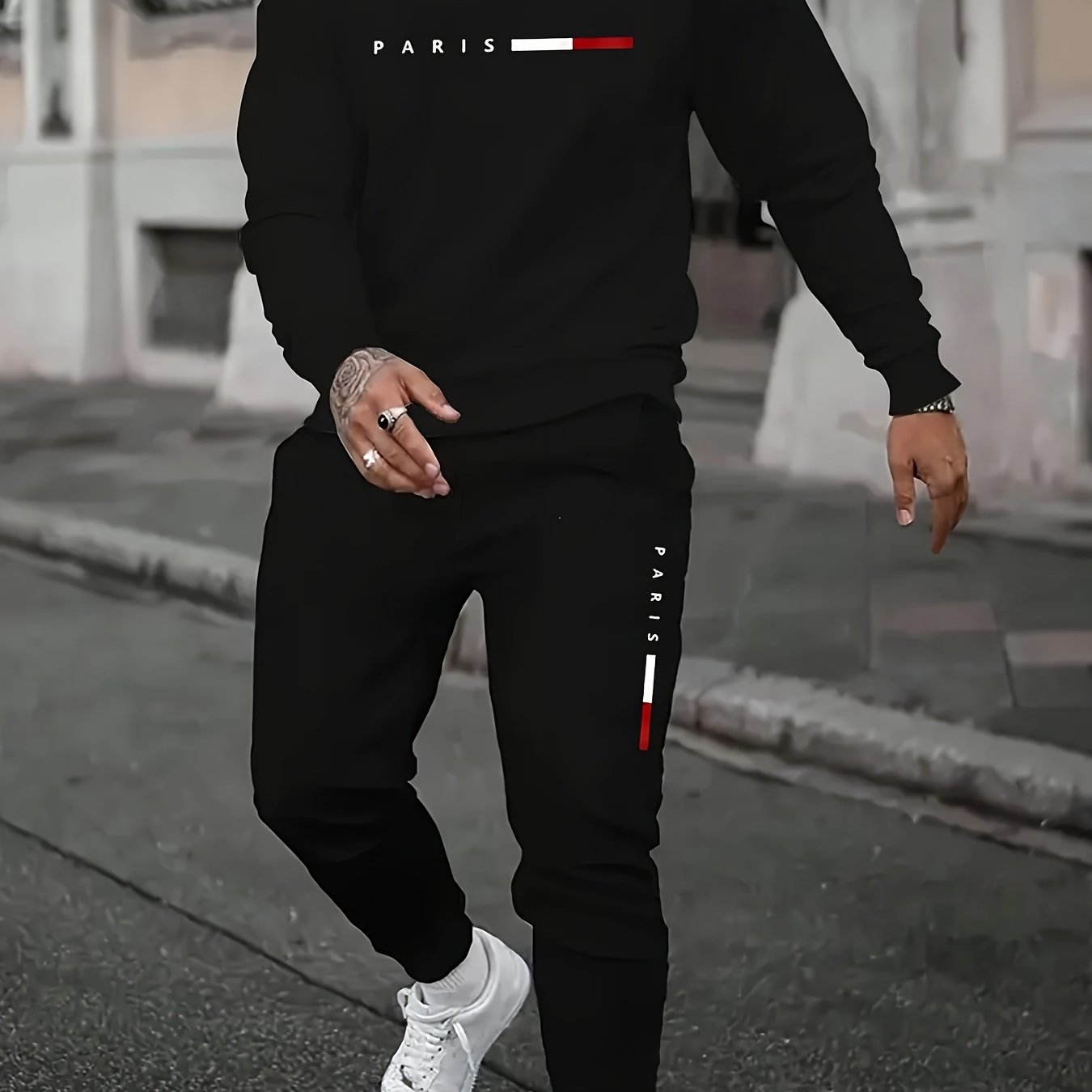 Image of Men's 2pcs Trendy Printed Outfit: Sweatshirt And Jogger Pants Set