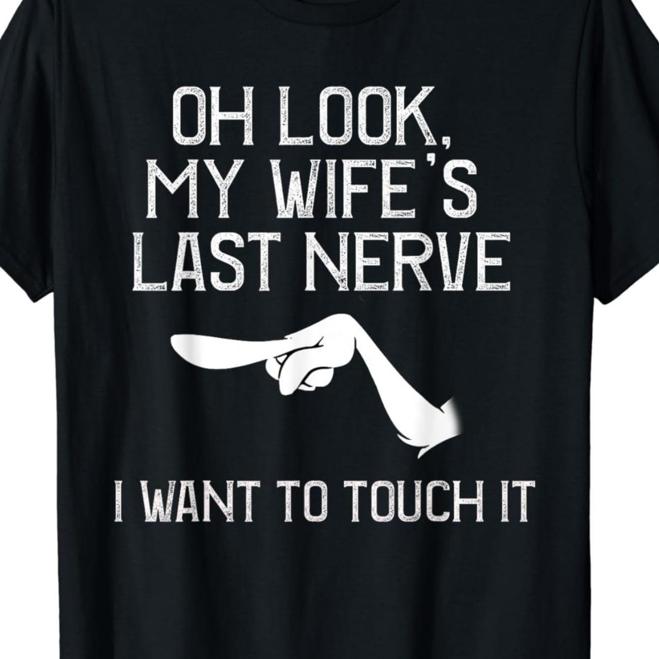TEMU Plus-size Men's Funny T-shirt, Featuring A Black Background With White Text, Printed With The Words "oh, Look, My Wife's Last Warning" And A