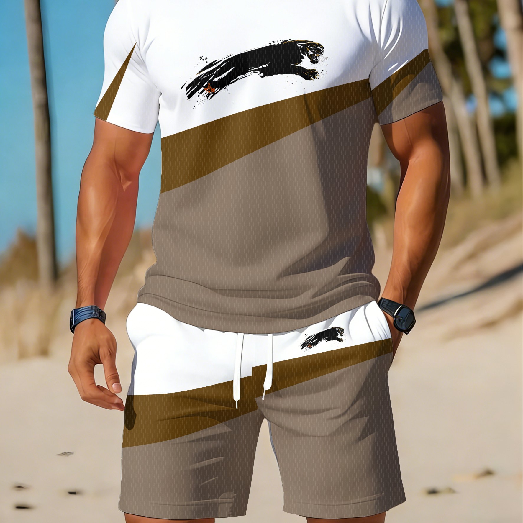 Casual Athletic Set Breathable Outdoor Leisure Men's Round Neck T-shirt Shorts Set Summer Men Adult