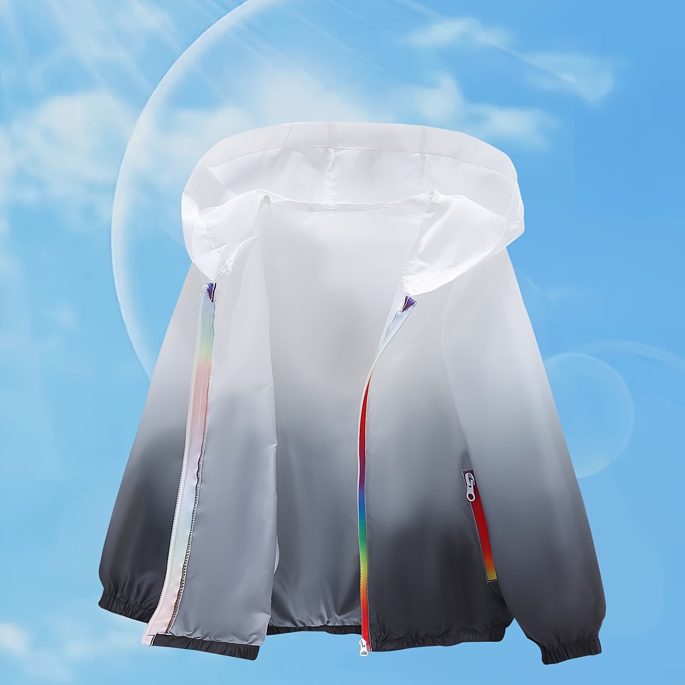 Spring And Summer Hooded Jacket For Boys, Gradient Color, , Lightweight, Breathable, Casual And Fashionable Thin Jacket, Single Piece, Halloween