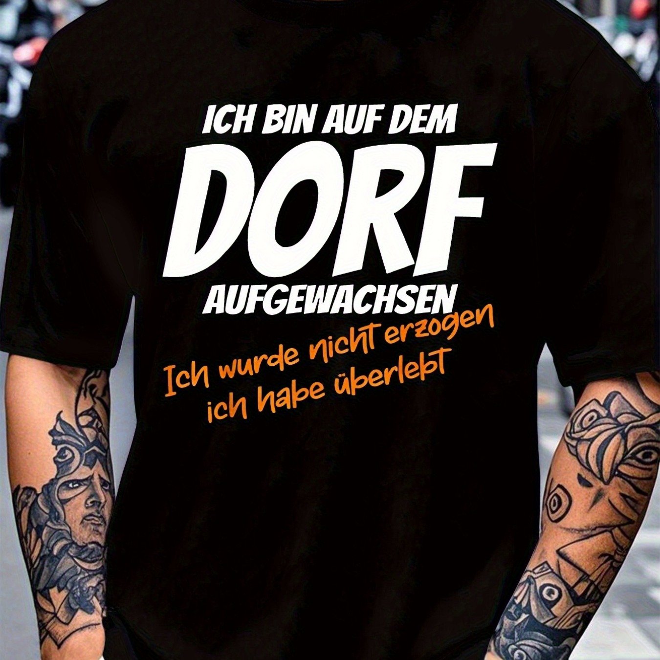 Humorous German Men's T-shirt - German Text 'm Out In The With , Oversized Casual , Blackwhiteorange Lettering, Machine Washable German Humor Gift For Men