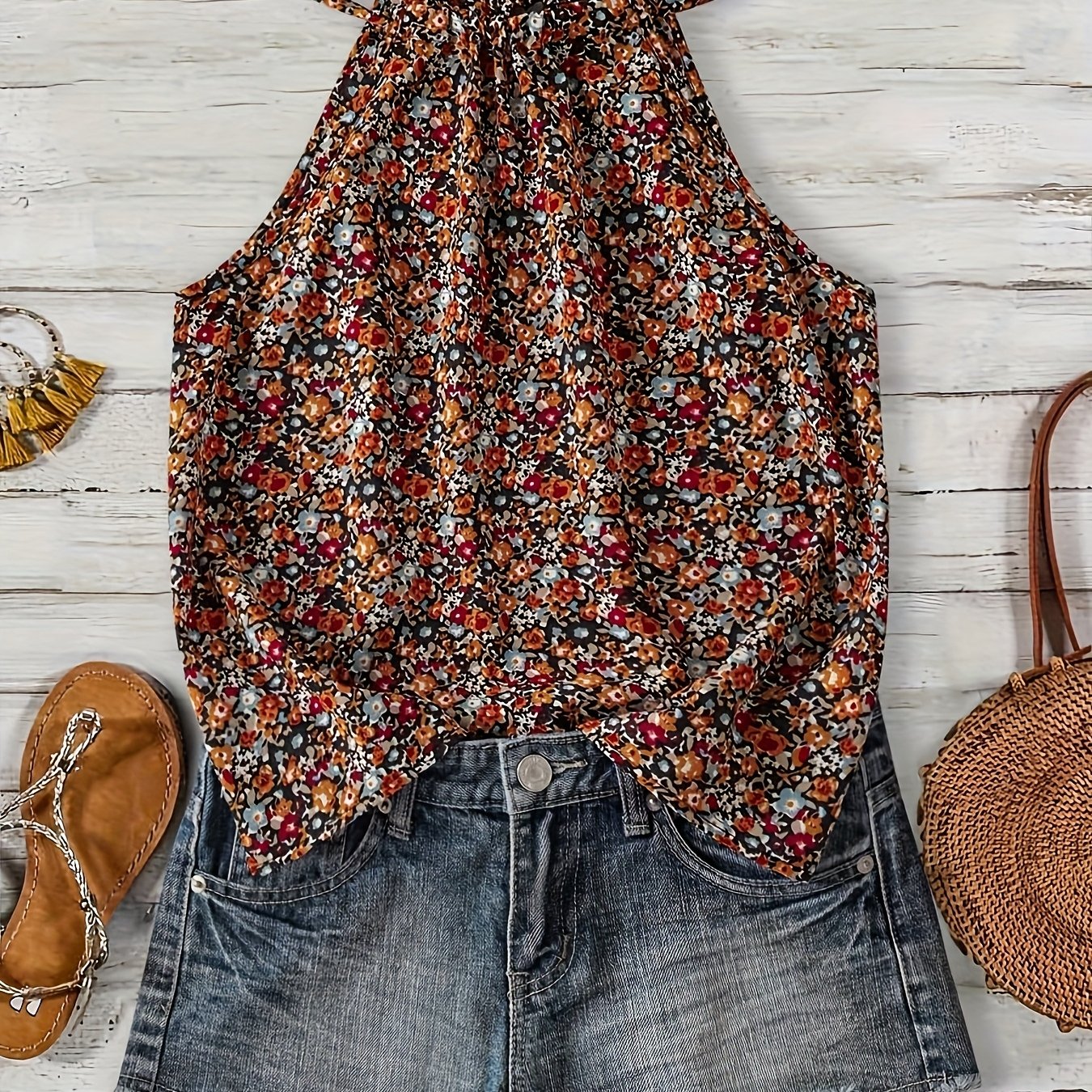 Elegant Casual Suspender Floral Backless Tie Bow Vest Fashion Short Outing Wear Bohemian Cute Summer Top
