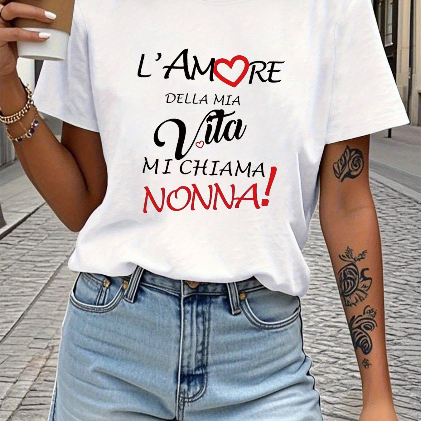 TEMU Italian The Calls Me Nonna | T-shirt da donna con stampa di lettere, top casual a maniche corte con per /estate, tessuto elasticizzato medio