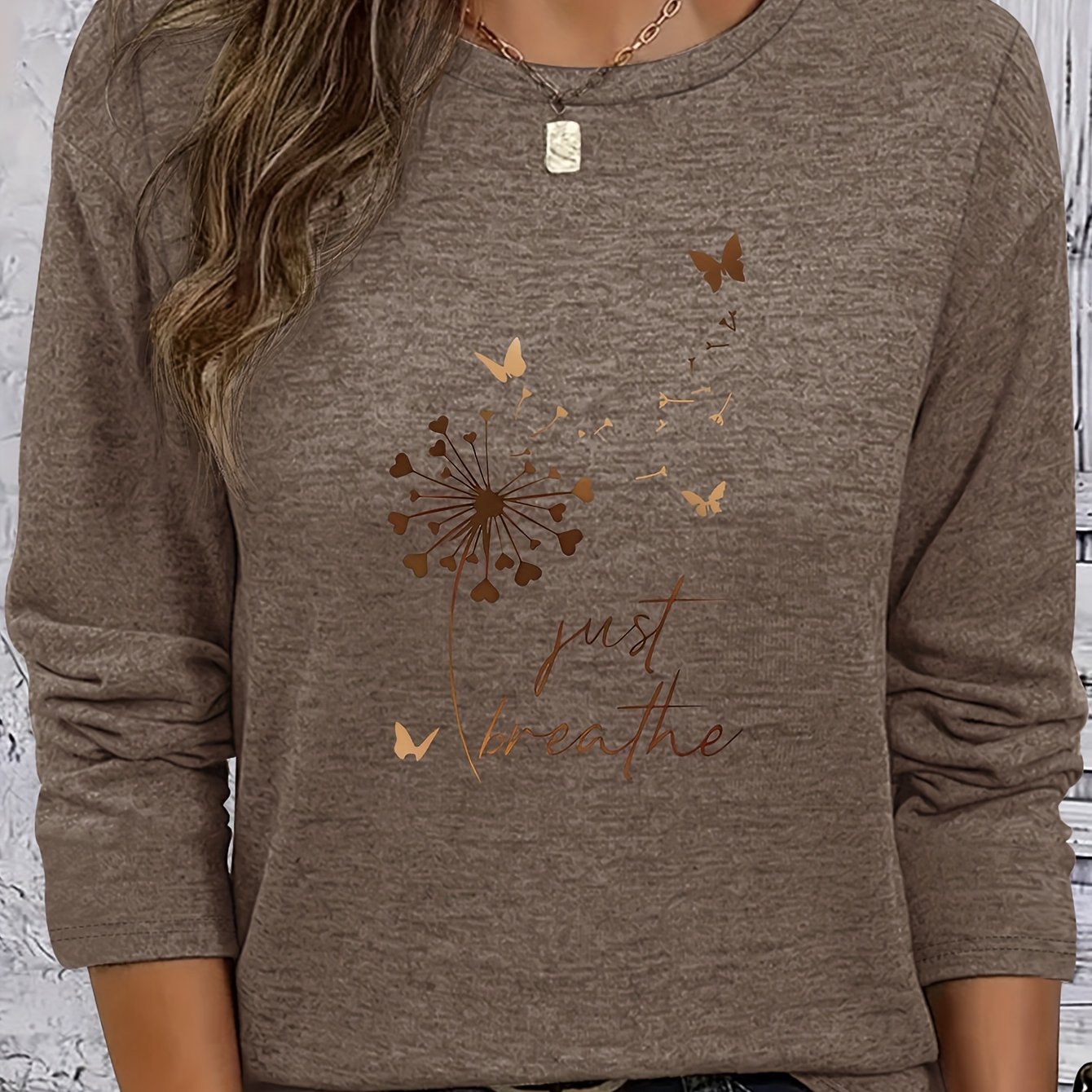 TEMU T-shirt à manches longues et col rond pour femmes avec motif imprimé - un haut décontracté confortable à col rond adapté à toutes , lavable en