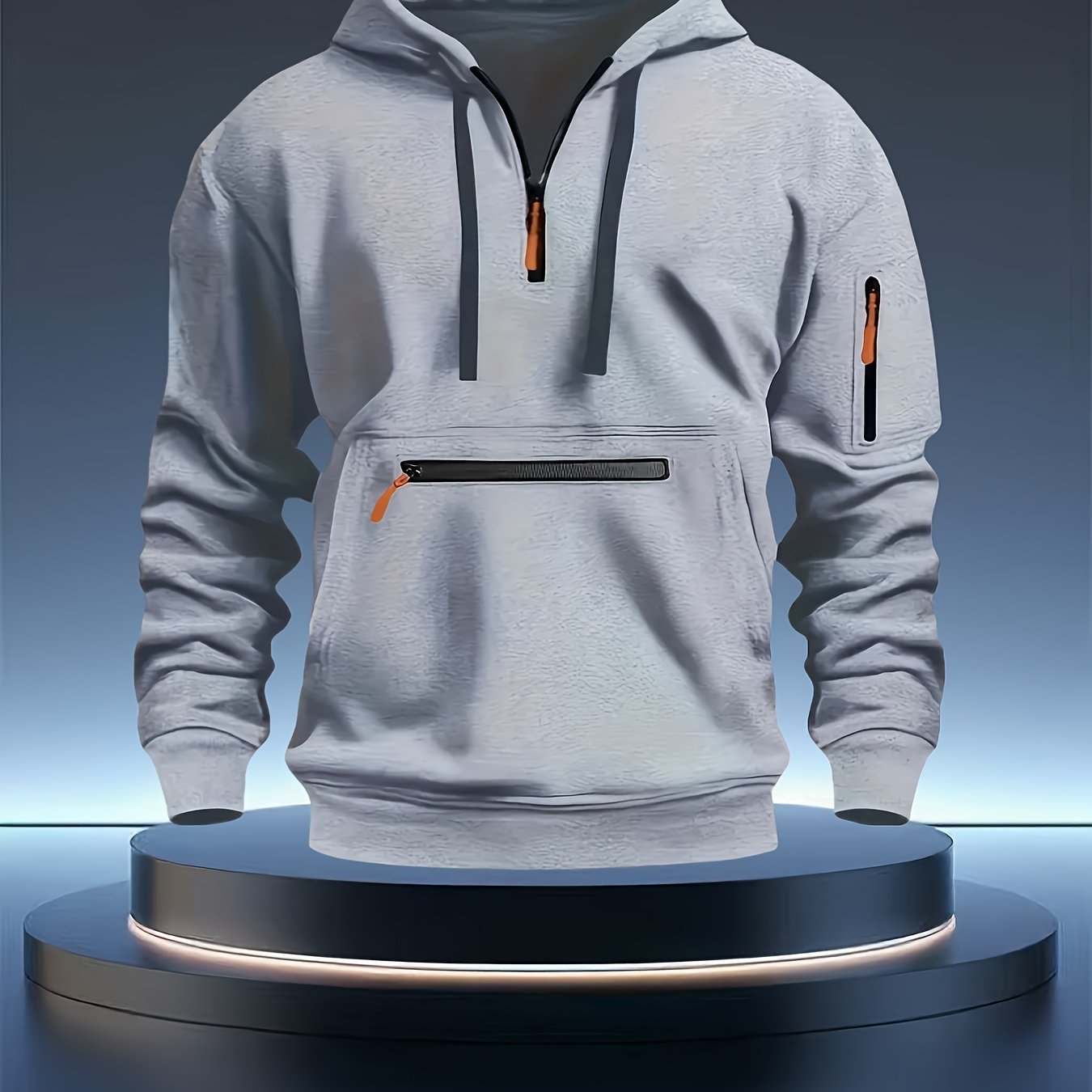 TEMU Men's Comfortable Solid Color Long Sleeve Hooded Sports Shirt - Autumn/winter Soft Casual Wear With Kangaroo Pocket And Half Zipper Design,