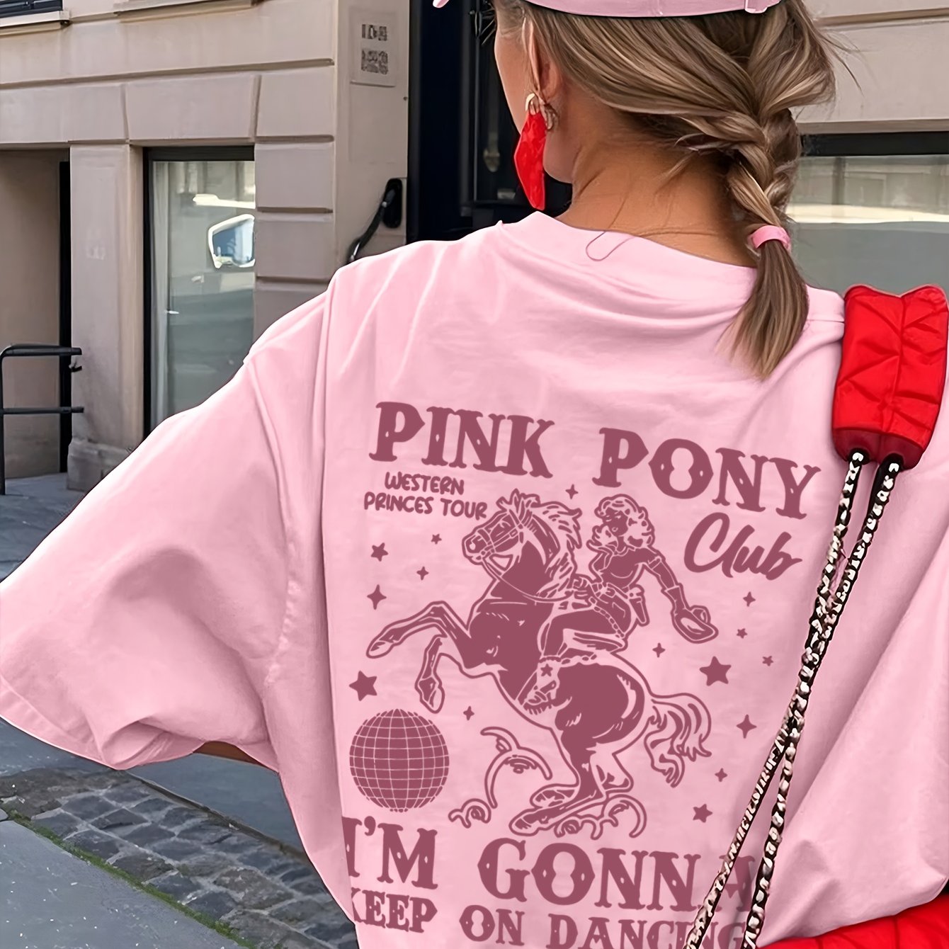 TEMU Women's Western & Cowgirl T-shirt - Short Sleeve Crew Neck Top With Riding Print, Semi-sheer Blouse For Summer, Machine Washable Western Style