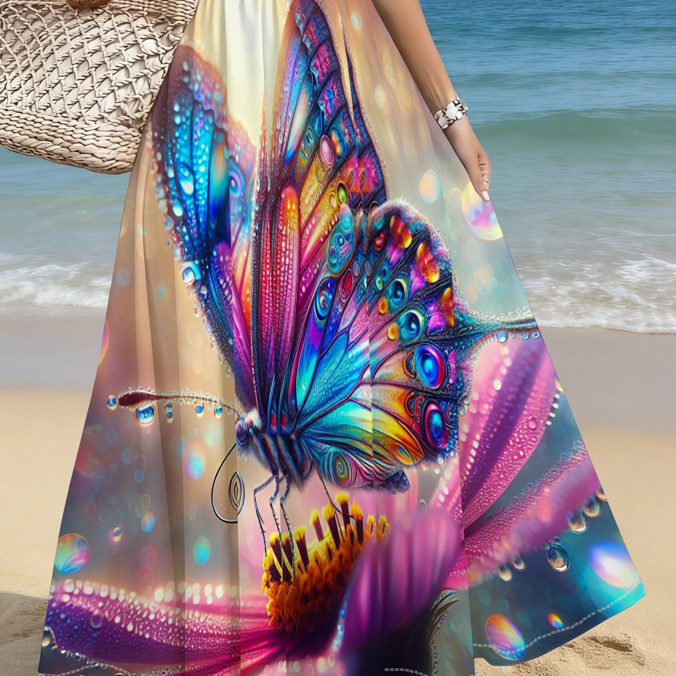 TEMU 1pc Colorful Print Maxi Skirt, Beach Vacation, Travel, Outdoor, Festival, Summer Wear, , Lightweight Fabric, Trendy Fashion, Perfect For