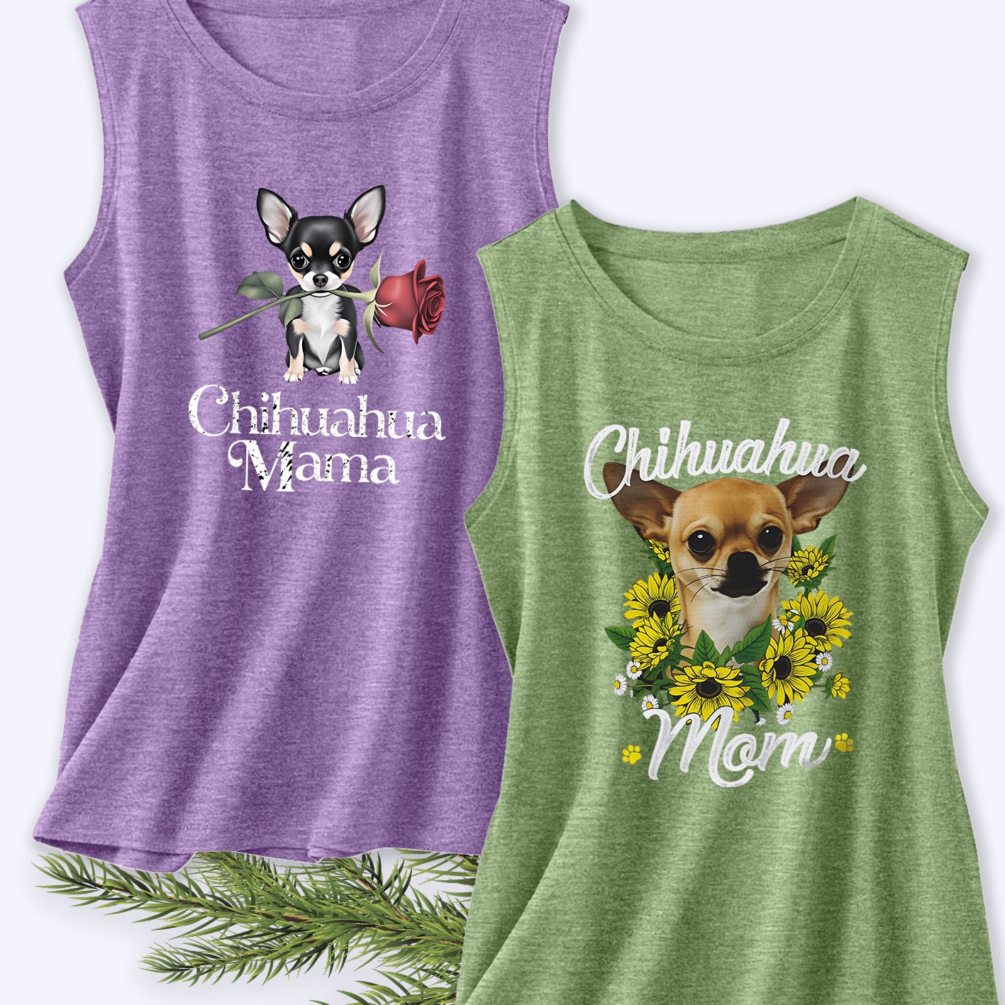 TEMU Two-pack Women's Tank Tops With Chihuahua, Sunflower, And Rose Print - Elegant Summer Party Wear, Sleeveless Vest, Essential Summer Fashion Item