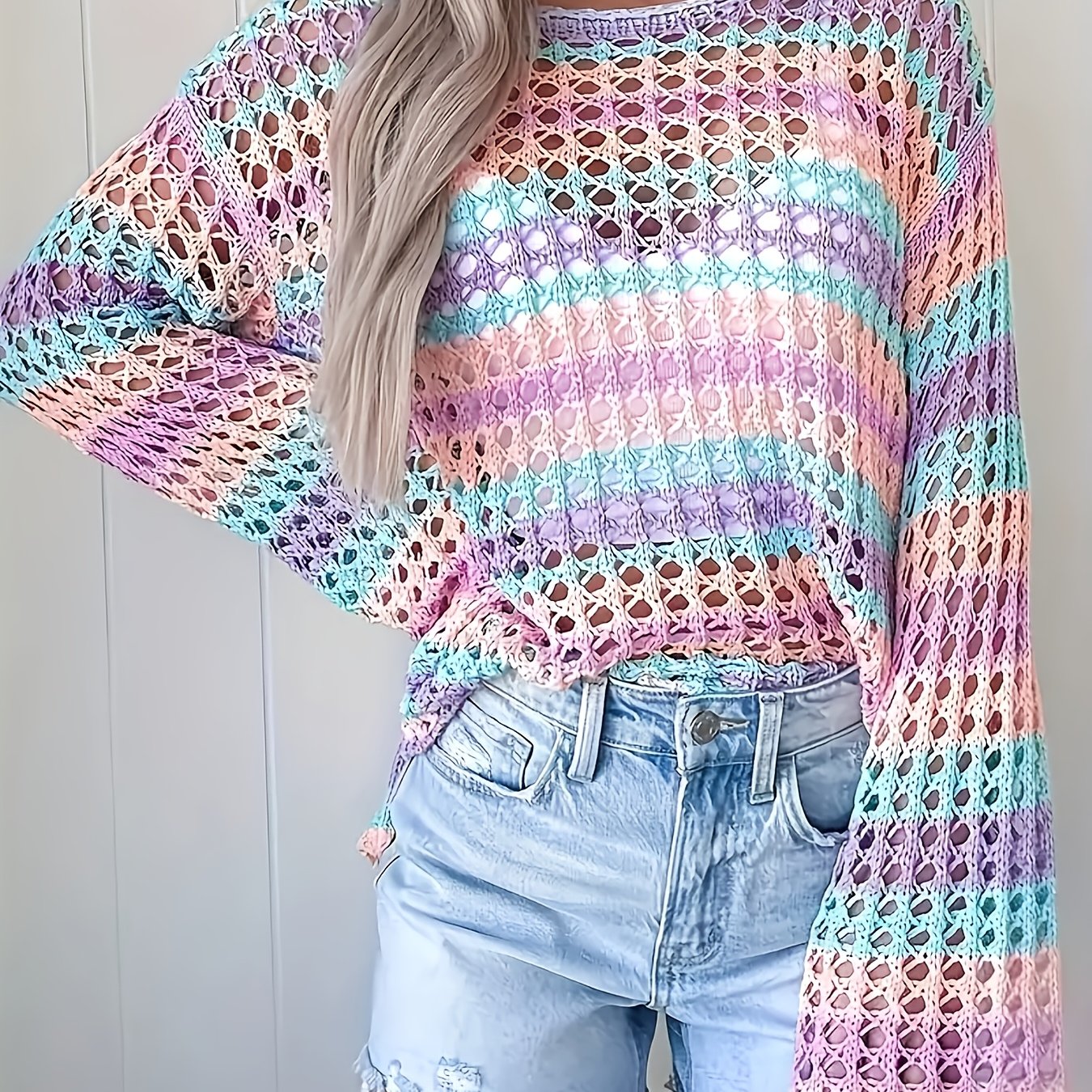 E-shop Frühlings-Sommer Trendiger Neuer Stil, Damen Urlaubsstil, Bohemian Style, Casual , Off-Shoulder Hollow-Out Kurzer Vorderseite Langer Rücken