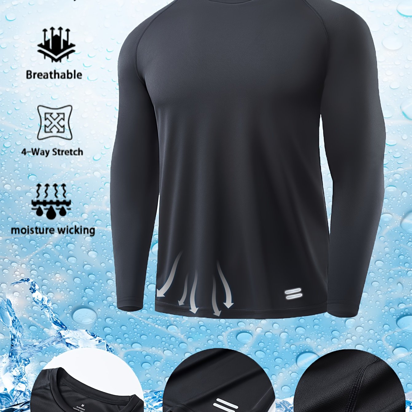 TEMU Men's Long Sleeve Casual Round Neck T-shirt, For Sports Apparel, Elastic, Breathable, Quick-dry, Moisture Wicking And Sweat-wicking – Suitable