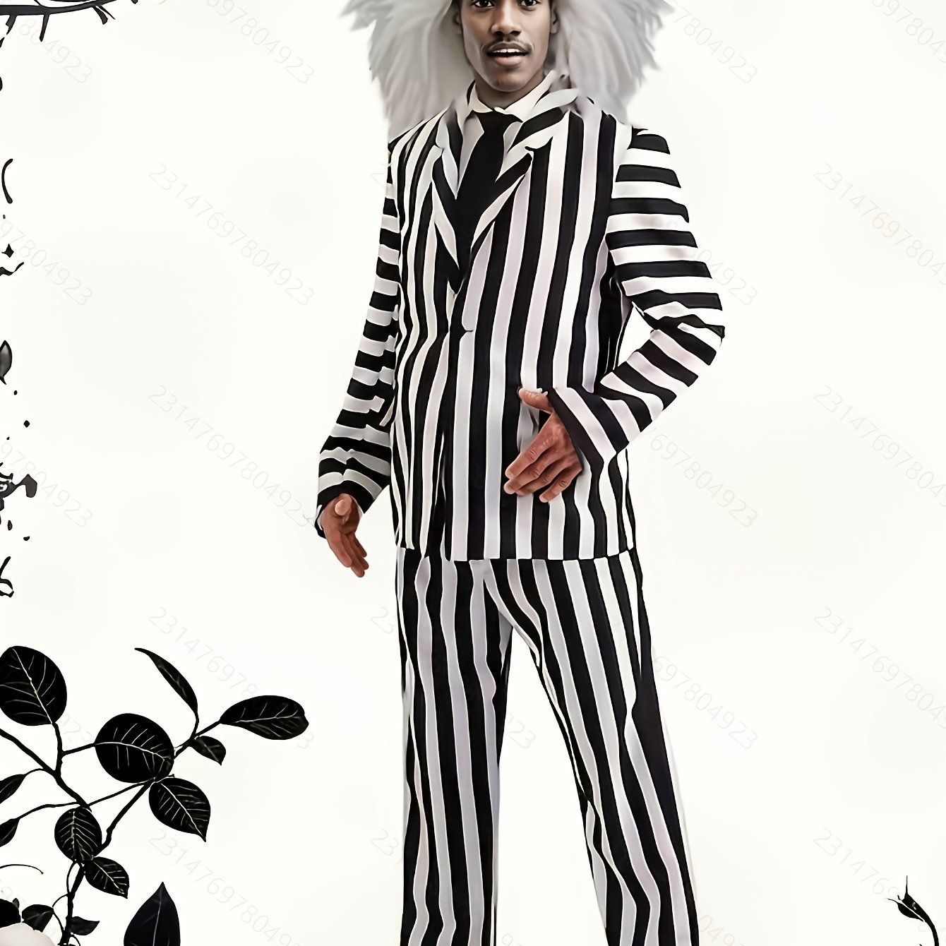 TEMU Costume de costume pour adulte, tenue de jeu de rôle à rayures noires et blanches, comprend une veste, un pantalon et une cravate, convient pour