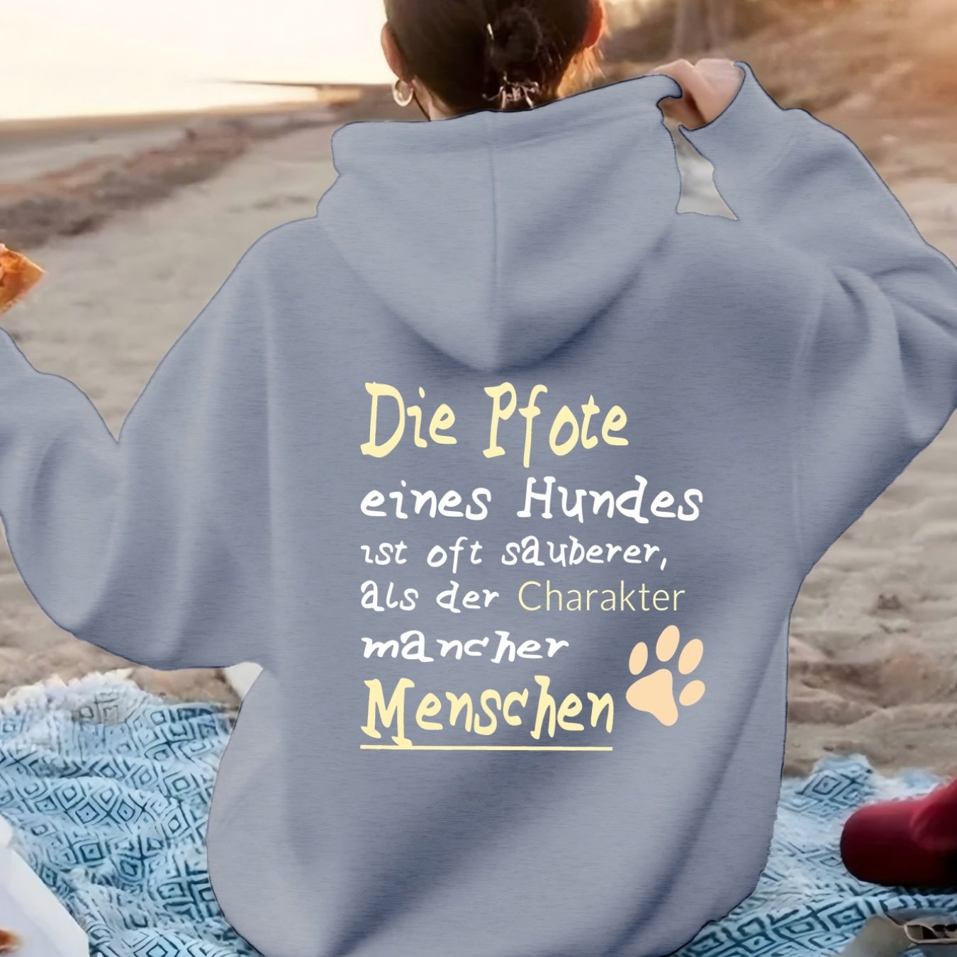 Image of A Dog Paw Print And German Quote Design Trendy Sweatshirt Woman's Hoodie High Quality Thick Sweatshirt Autumn Picnic Gift For Dog Lover