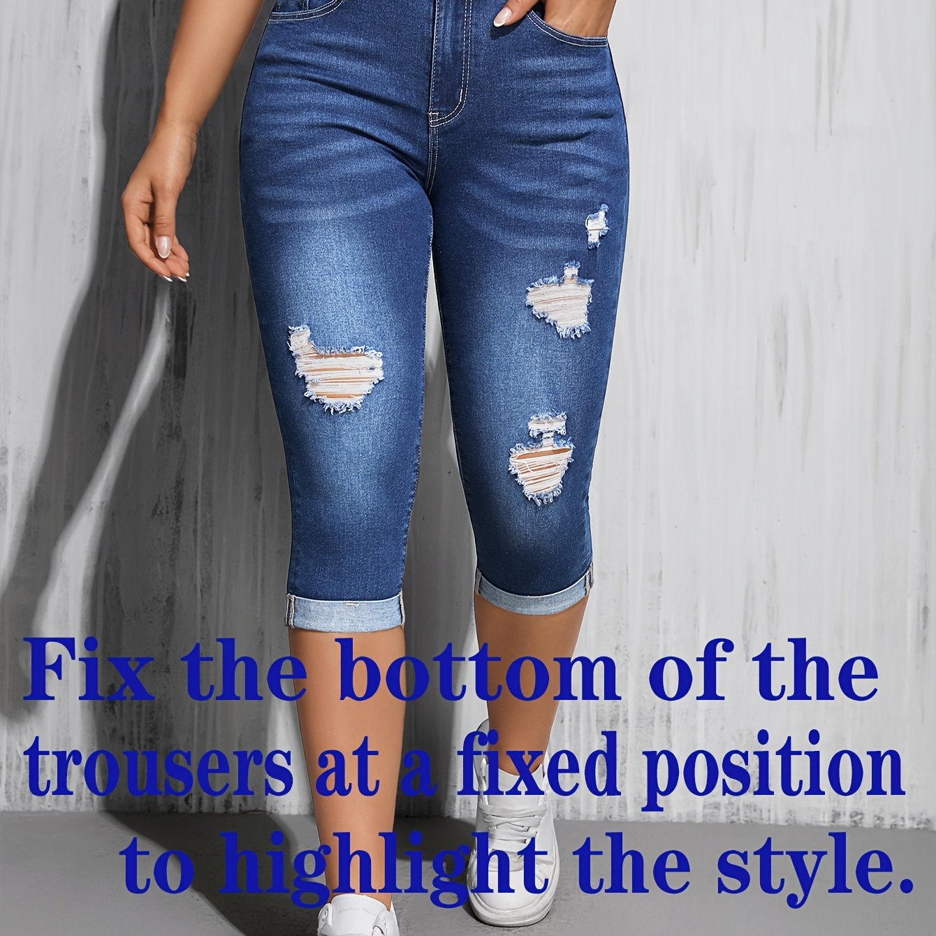 Image of 2026 New Style Gray -tenths Stretch Ankle-length Ripped Jeans For Women, Fit, And Height-increasing, Casual And Fashionable